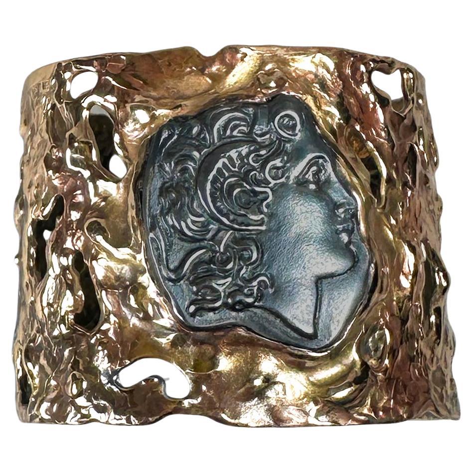 Cammeo Alessandro Magno Cuff Bracelet in Bronze and Silver by Lo Studiolo Genève For Sale