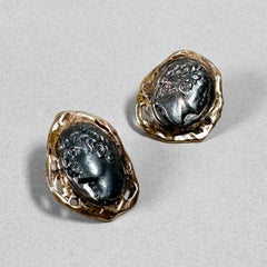 Cammeo Imperatori Sculpted Earrings in Bronze and Silver by Lo Studiolo Genève