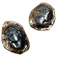 Cammeo Imperatori Sculpted Earrings in Bronze and Silver by Lo Studiolo Genève
