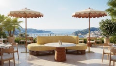 Camogli Outdoor Sofa in Iroko Wood with Yellow Patterned Cushions