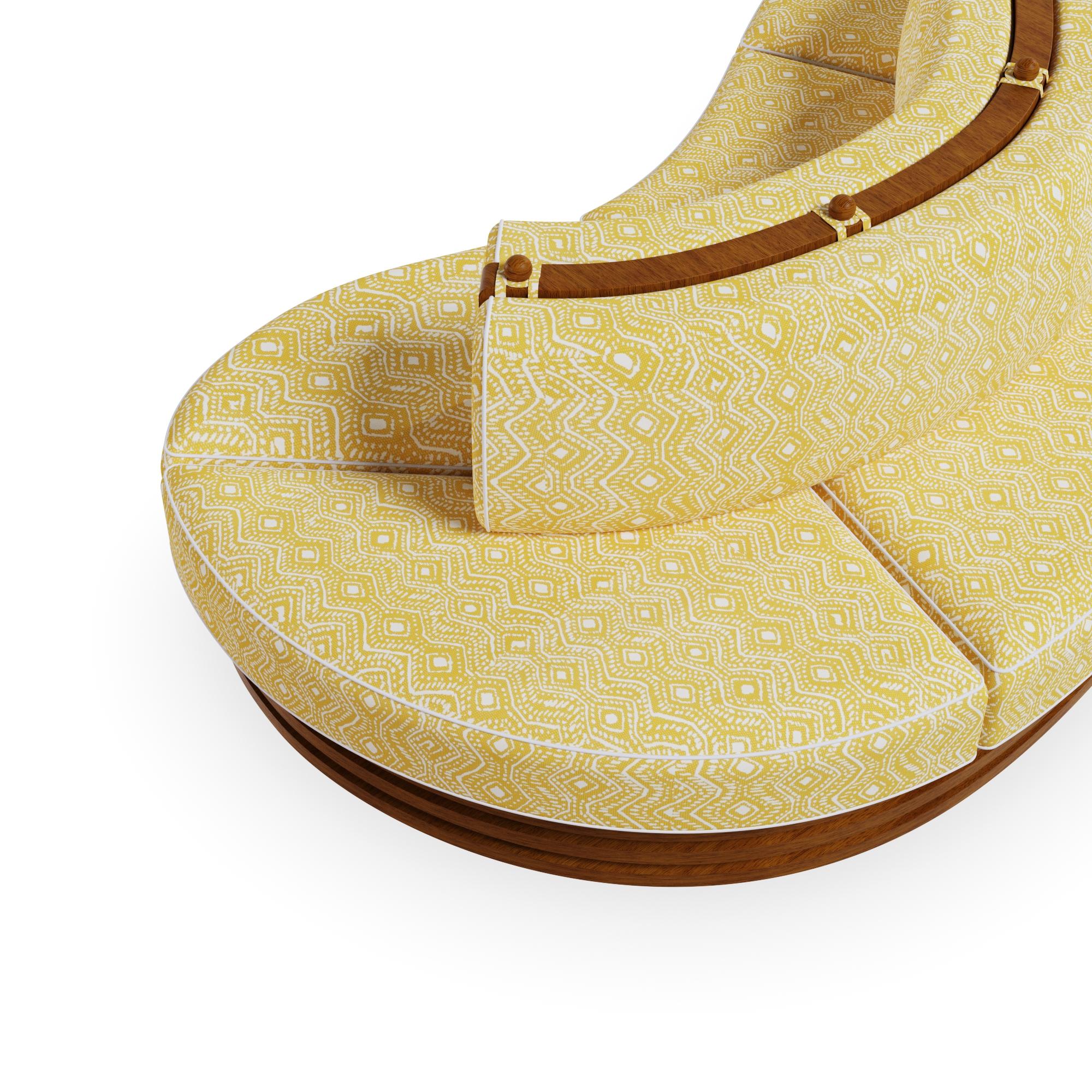 XXI secolo e contemporaneo Divano da esterno Camogli in Wood Wood Iroko con cuscini a fantasia gialla in vendita