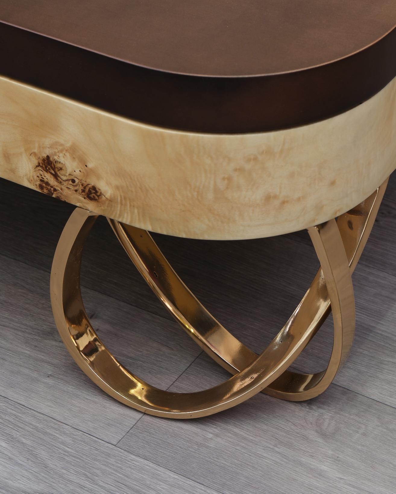 Modern Contemporary Coffee Table, Handcrafted in Bronze and Wood by Belbar Studio For Sale