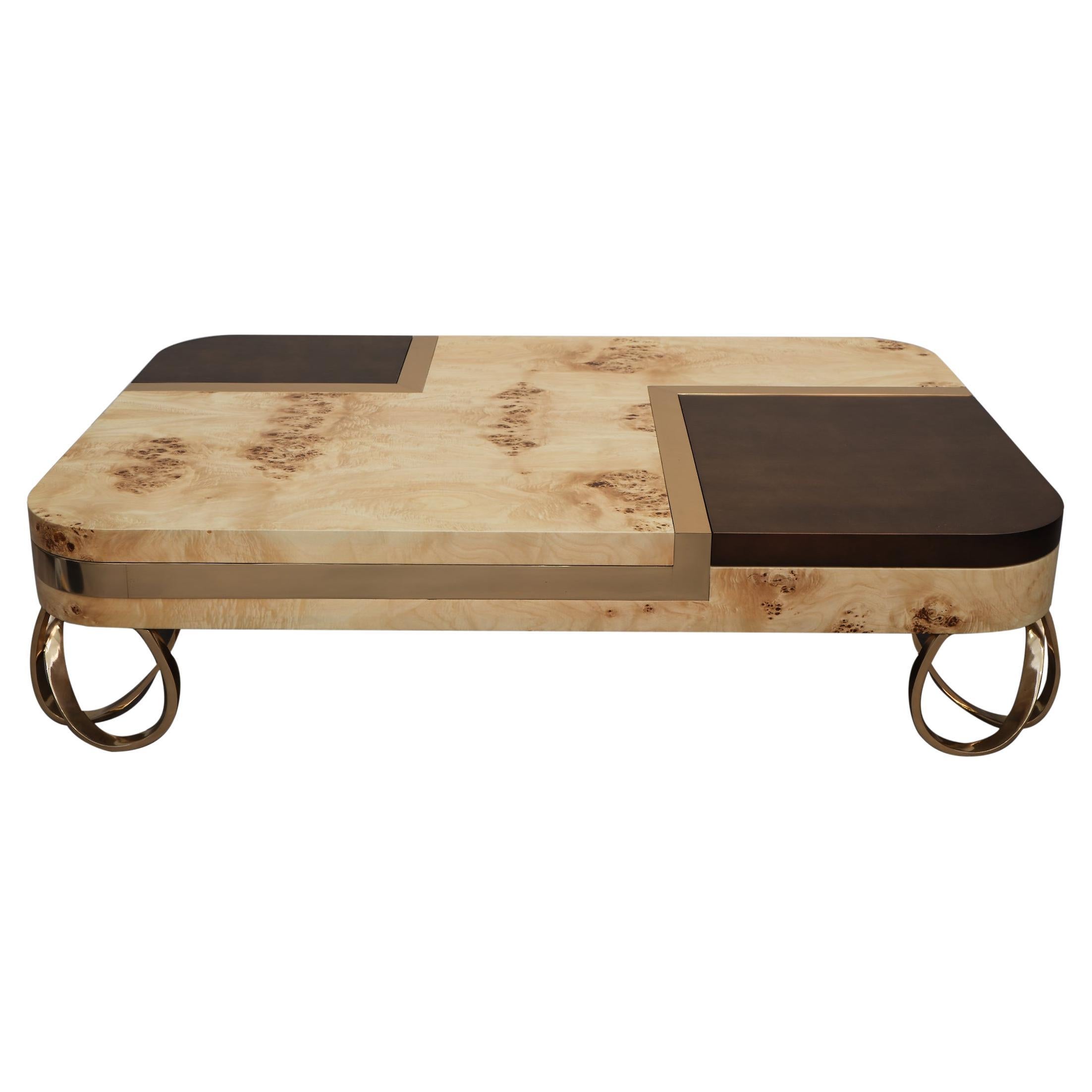 Contemporary Coffee Table, Handcrafted in Bronze and Wood by Belbar Studio For Sale