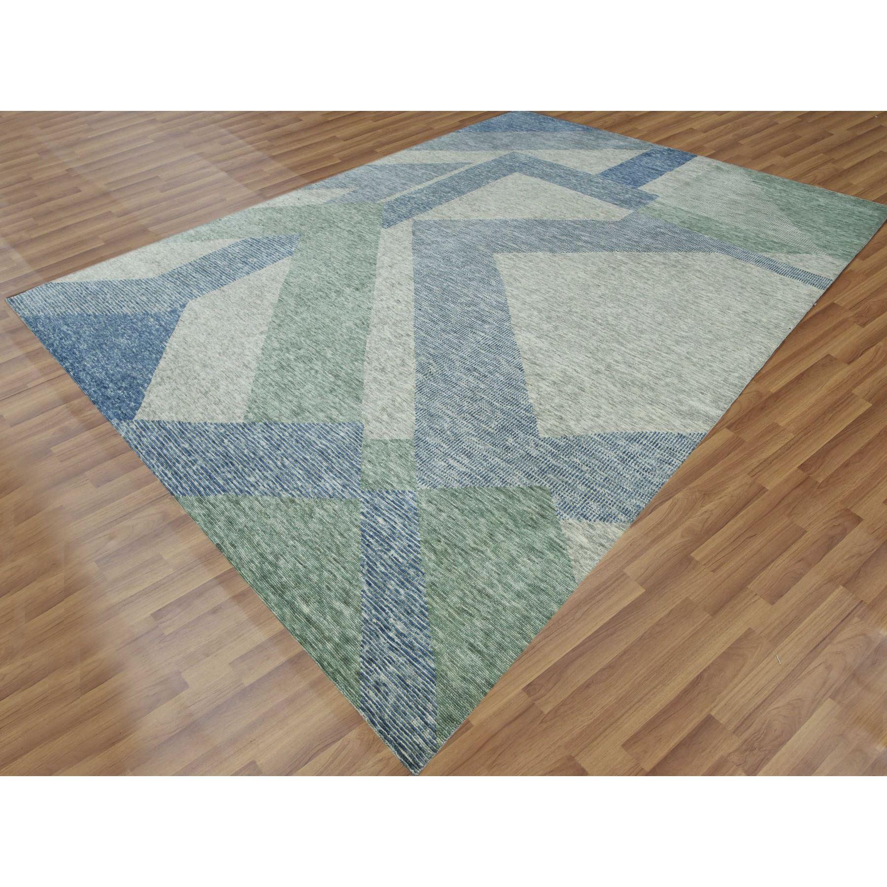 Art déco Camouflage Vert Laine Noué à la main Géométrique Art Deco Collection Tapis d'Orient en vente