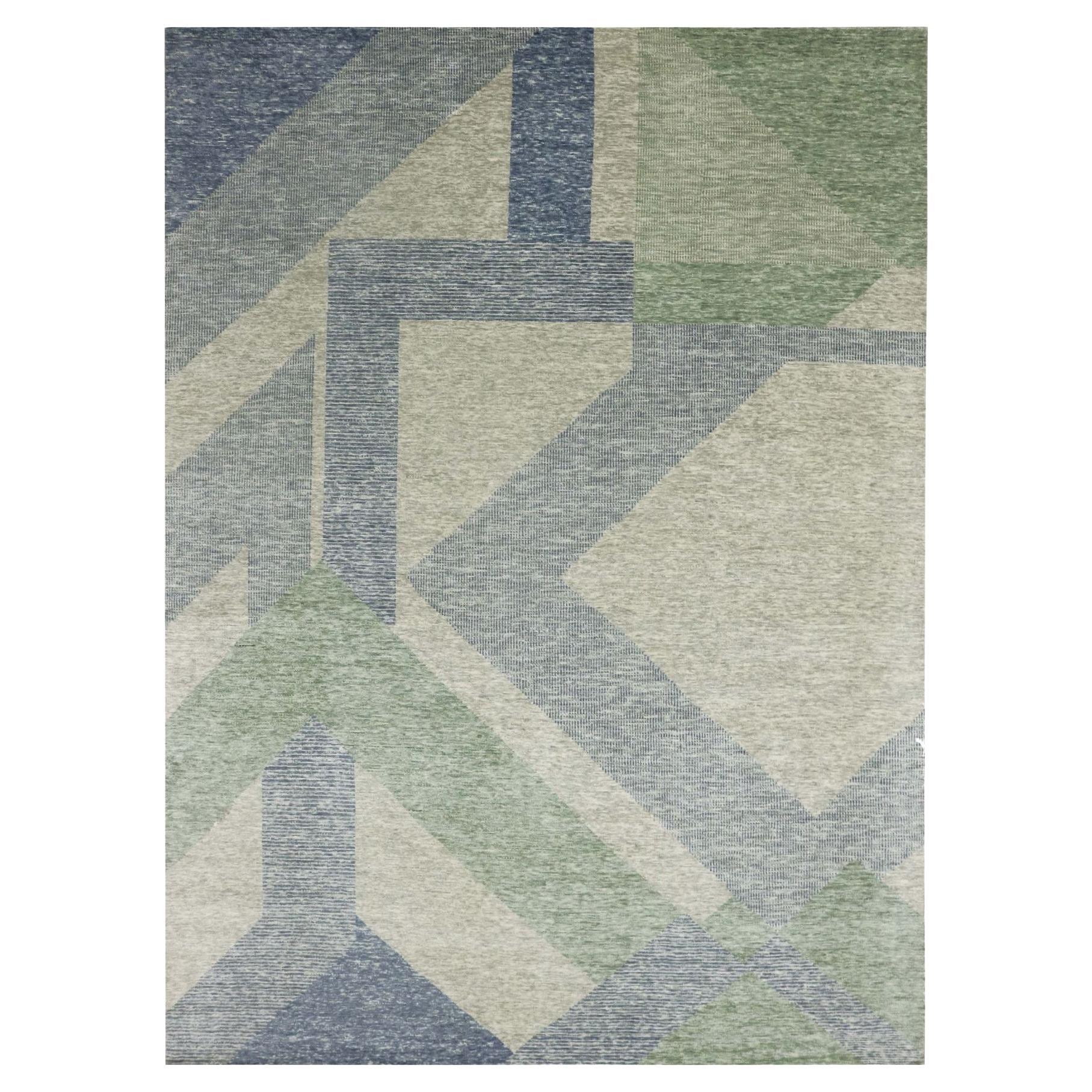 Camouflage Vert Laine Noué à la main Géométrique Art Deco Collection Tapis d'Orient en vente