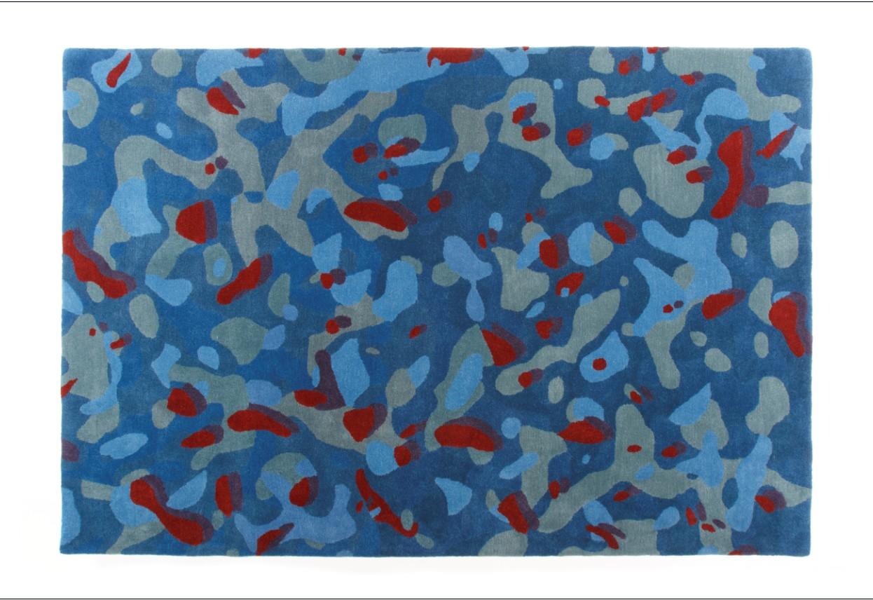Indian Camouflage Macro Blue, Handtufted, Wool and Viscose, Alberto Artesani For Sale