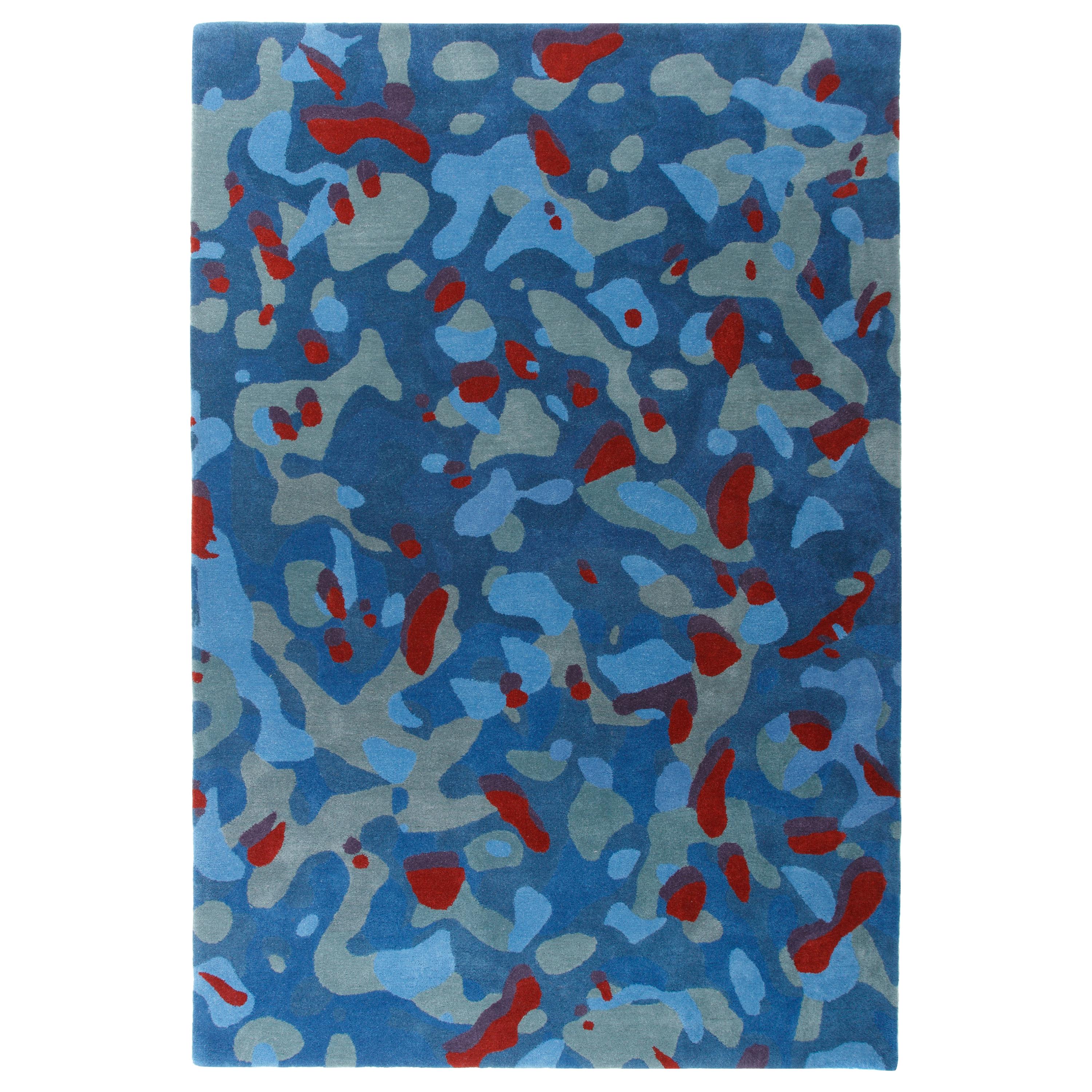 Camouflage Macro Blue, Handtufted, Wool and Viscose, Alberto Artesani For Sale