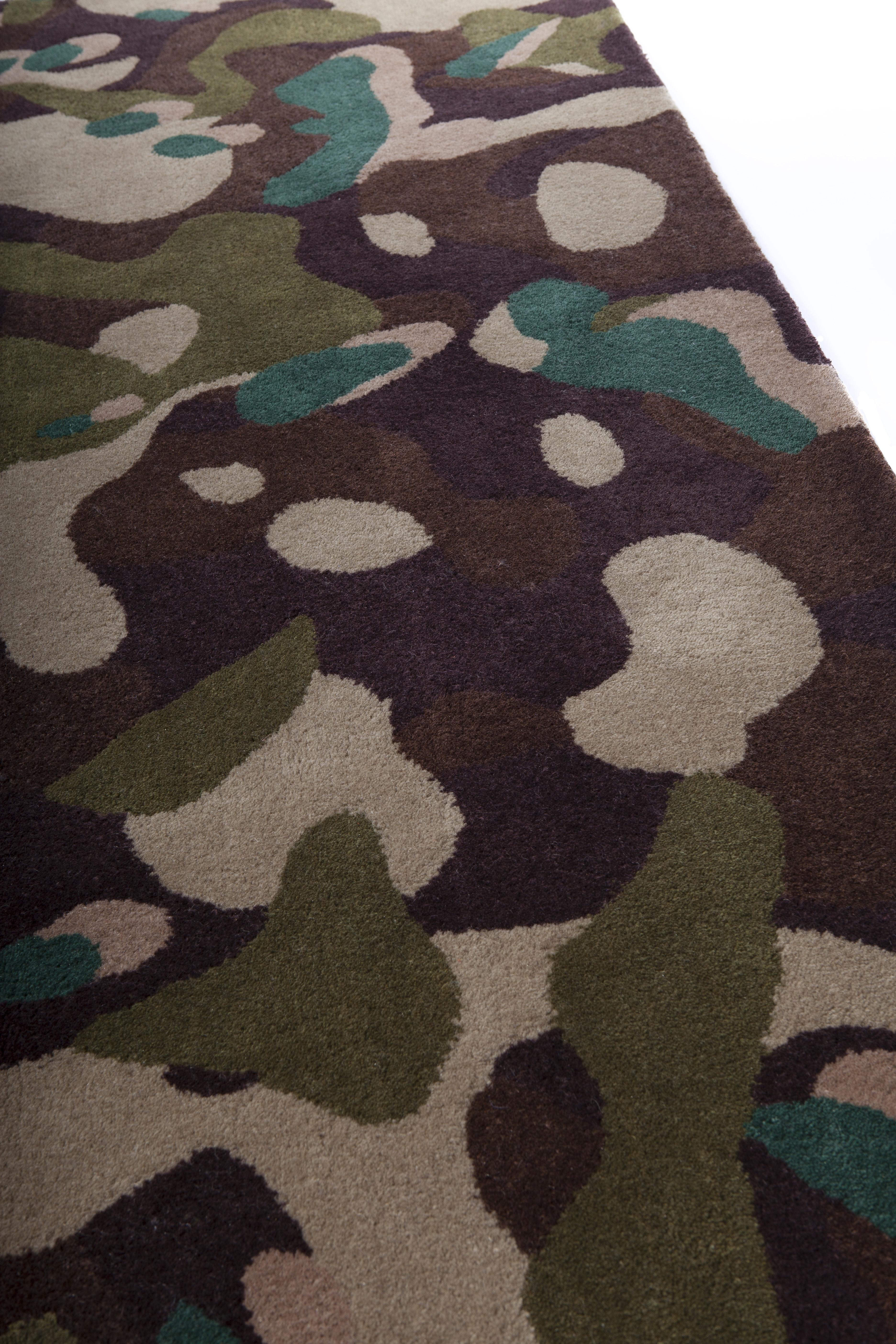 Indian Camouflage Macro, Handtufted, Wool and Viscose, Alberto Artesani For Sale