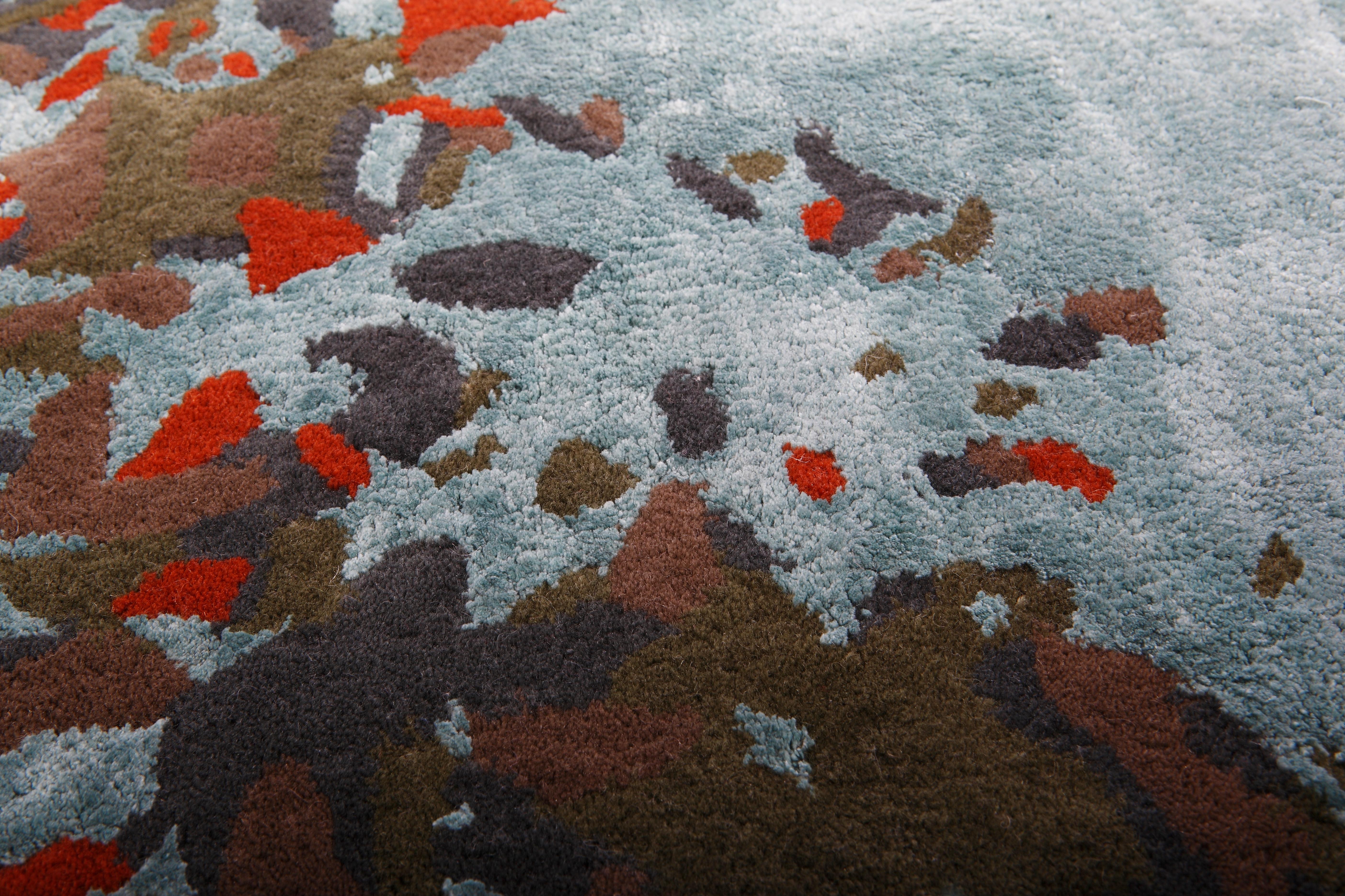 Modern Camouflage Micro, Handtufted, Wool and Viscose, Alberto Artesani For Sale