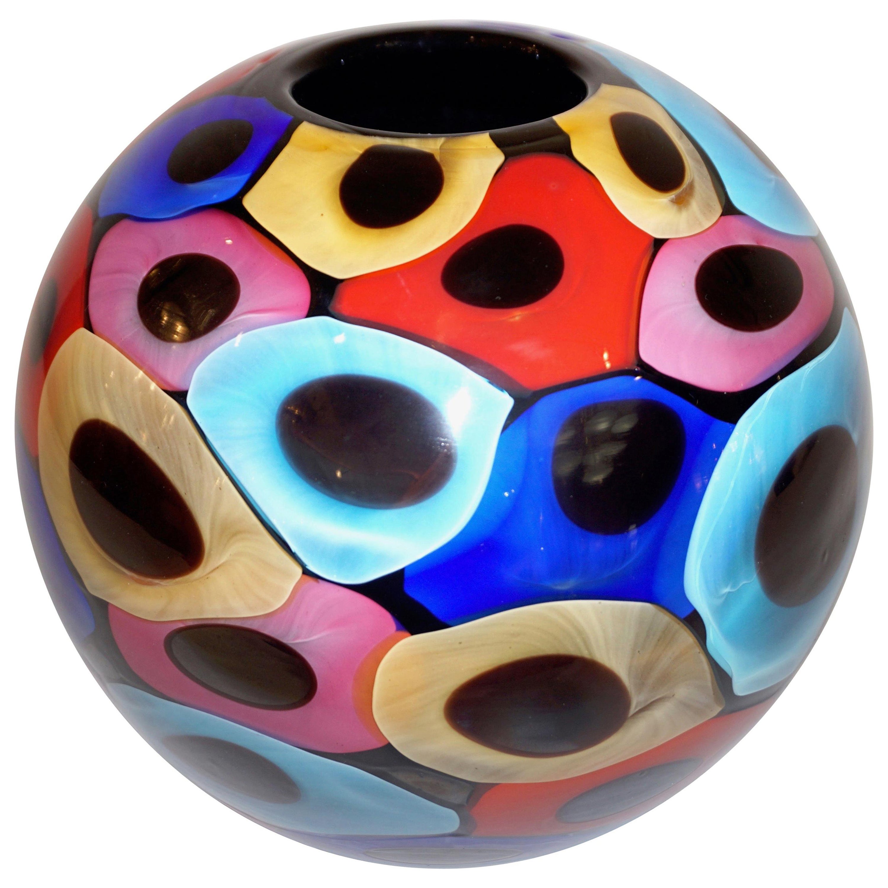 Camozzo 1990 Moderno Nero Azzurro Blu Rosso Rosa Giallo Vaso in vetro di Murano in vendita