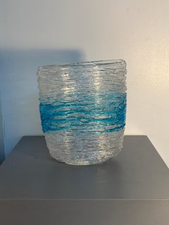 Camozzo Murano Clear and Azure Reticello Art Glass Vase