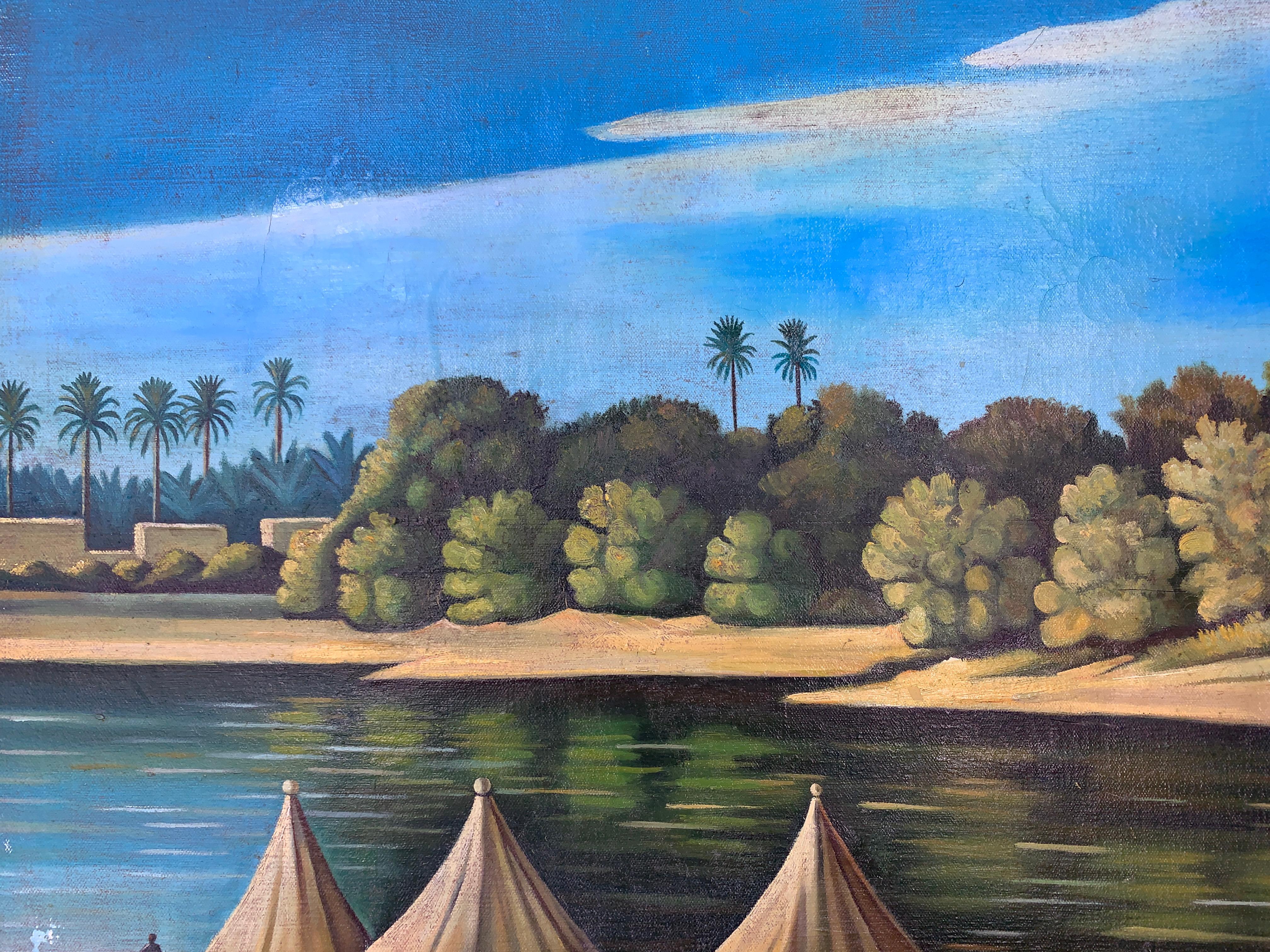 Camp on the Tigris, huile sur toile, Abdul Kadir Al Rassam « Iraq, 1882-1952 » Bon état à London, GB