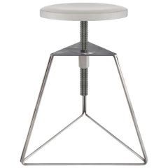 Camp Stool, Steel Base and Concrete Seat in Natural and Ecru, Adjustable Height