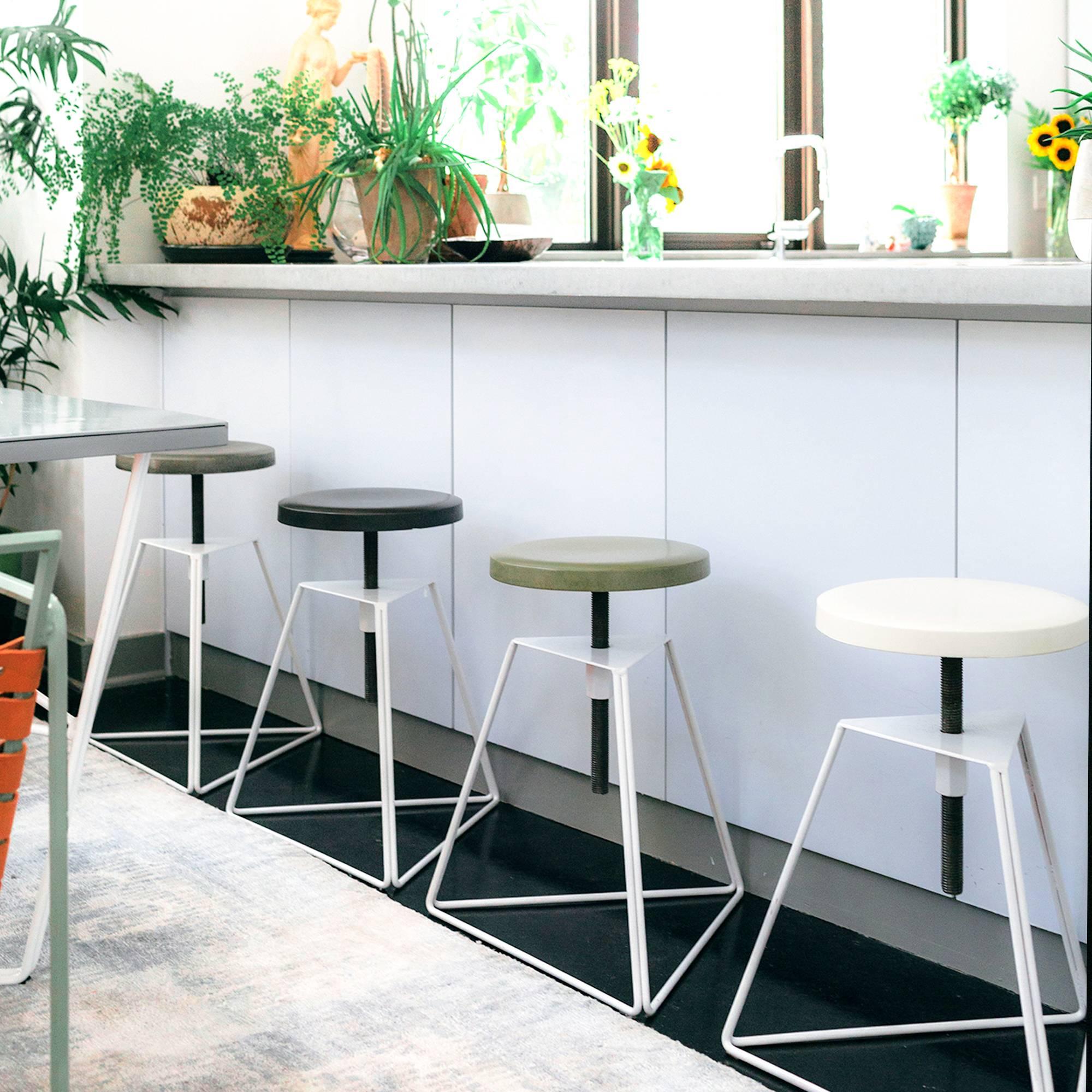 The Camp stool is the contemporary embodiment of the Classic piano stool. Its solid steel frame provides a solid foundation for the seat to spin and find the perfect height for any occasion. Arrange a selection of different seat and frame options