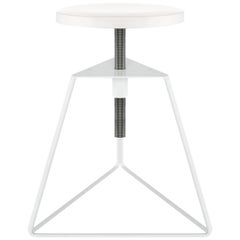 Camp Stool, White and White Marble, Adjustable Height Low Stool, 18 Variations