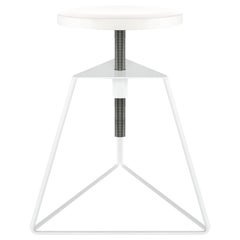 Camp Stool, White and White Marble, Adjustable Height Low Stool, 18 Variations