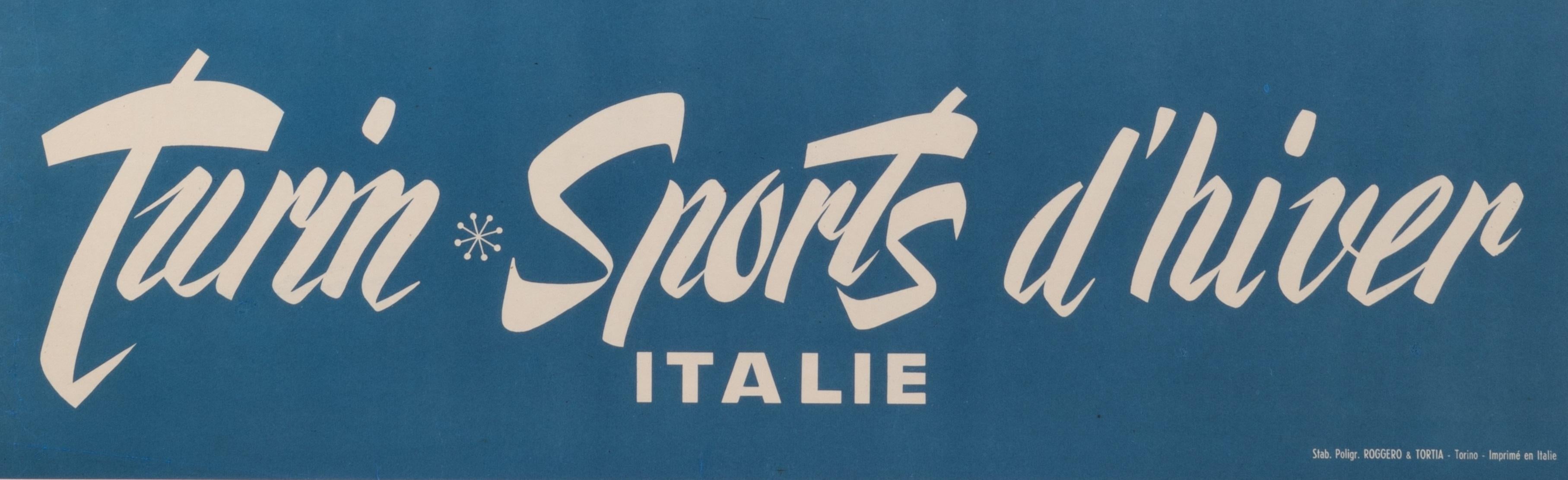 Mid-Century Modern Affiche de ski originale de Campagnoli, Turin, Sports d'hiver, Pingouin, Italie, 1955 en vente