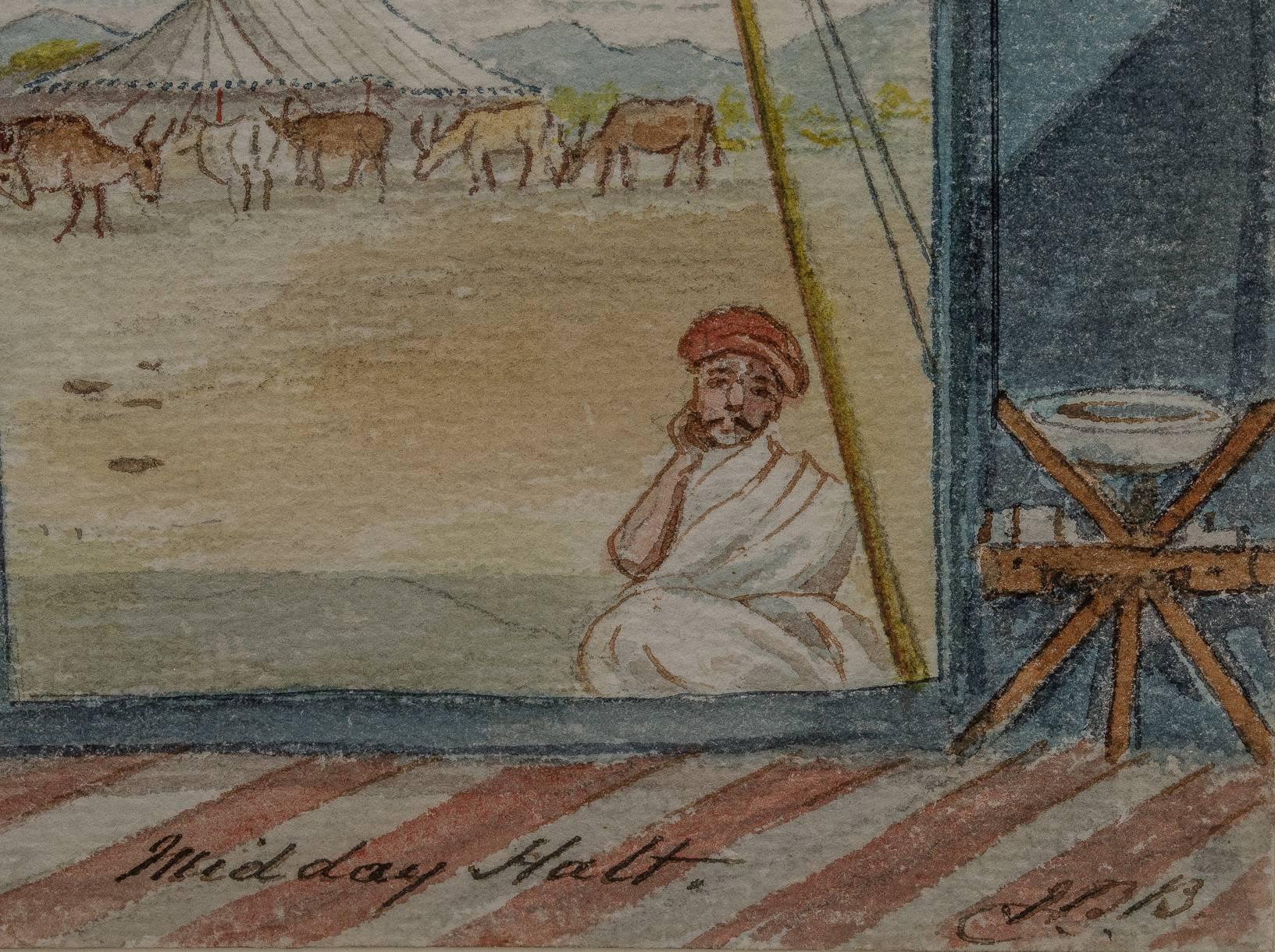 English 'Campaign' a Fine Early 19th Century Watercolor Depicting Travel in India For Sale