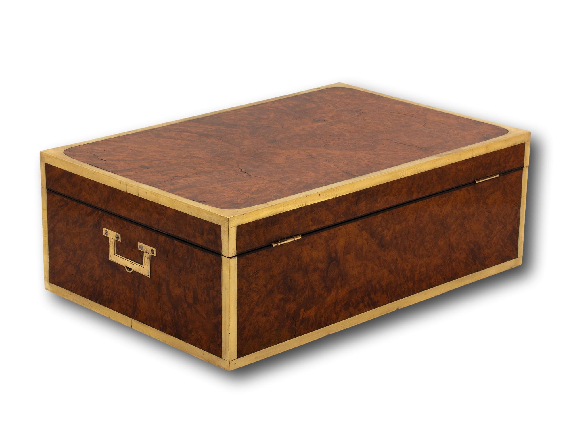 Brass Campaign Anglo-Indian Amboyna Jewelry Box For Sale