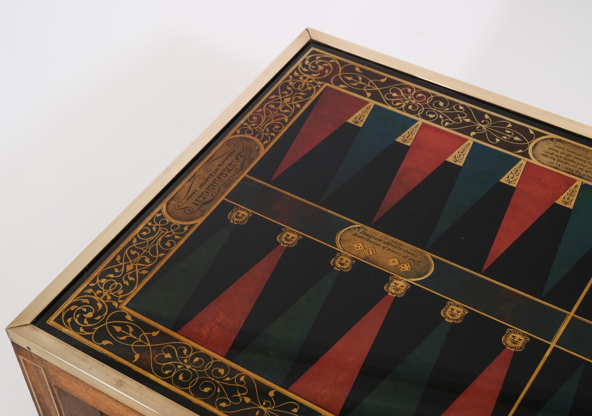 Mid-Century Modern Campaign Antique Style Backgammon Board Coffee Table London 1950-60's