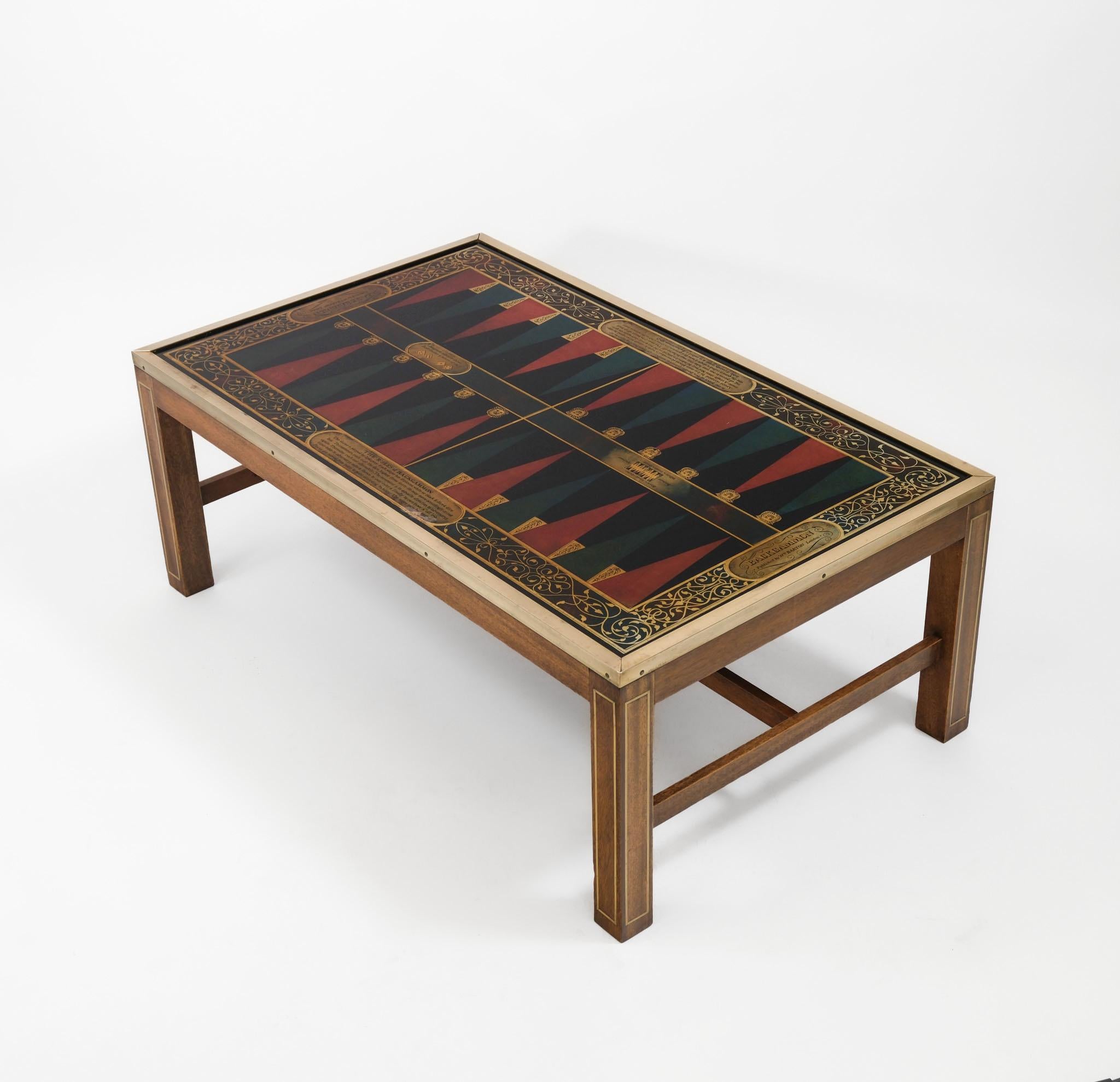 Brass Campaign Antique Style Backgammon Board Coffee Table London 1950-60's