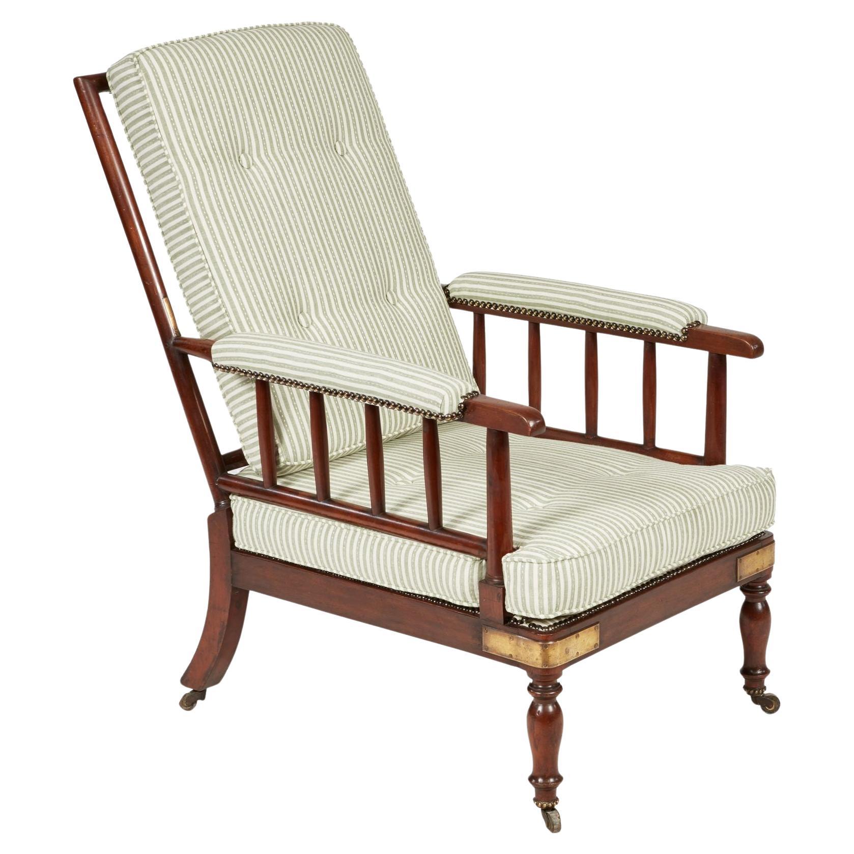 Campaigner Sessel in grünem Ticking im Angebot