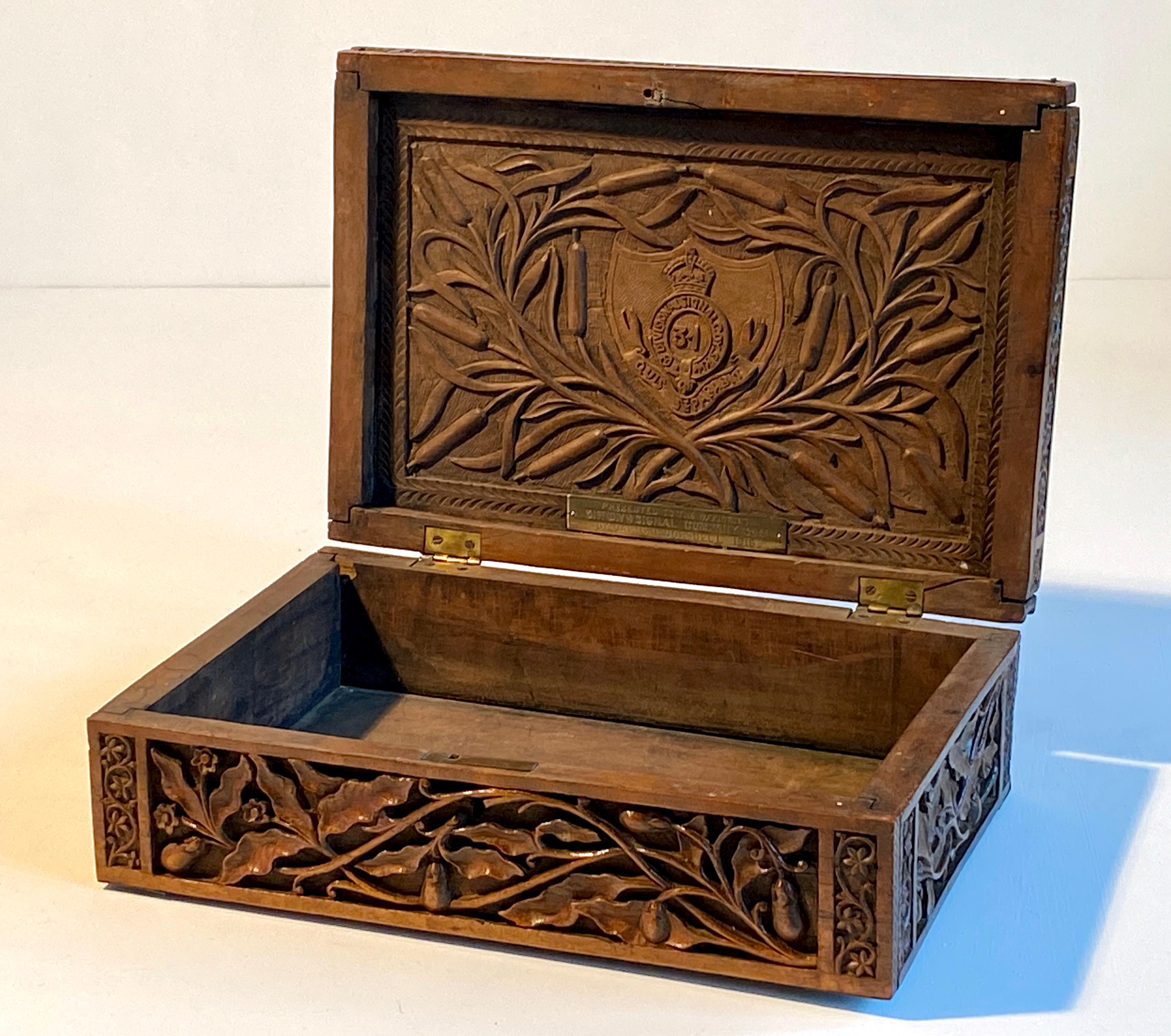 British Indian Ocean Territory Campaign Box Carved Gentleman's British Army WW2 Regimental Arms For Sale