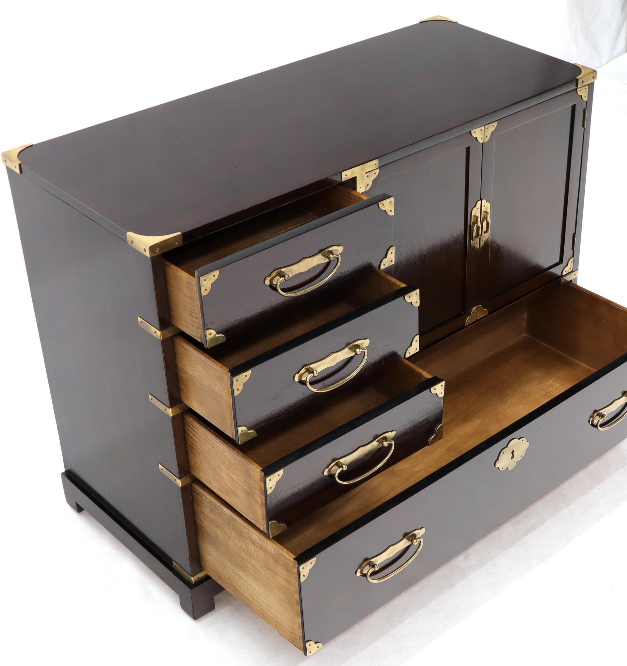 Campaign Brass Hardware Bachelor Chest Dresser with Two Doors Compartment For Sale 4