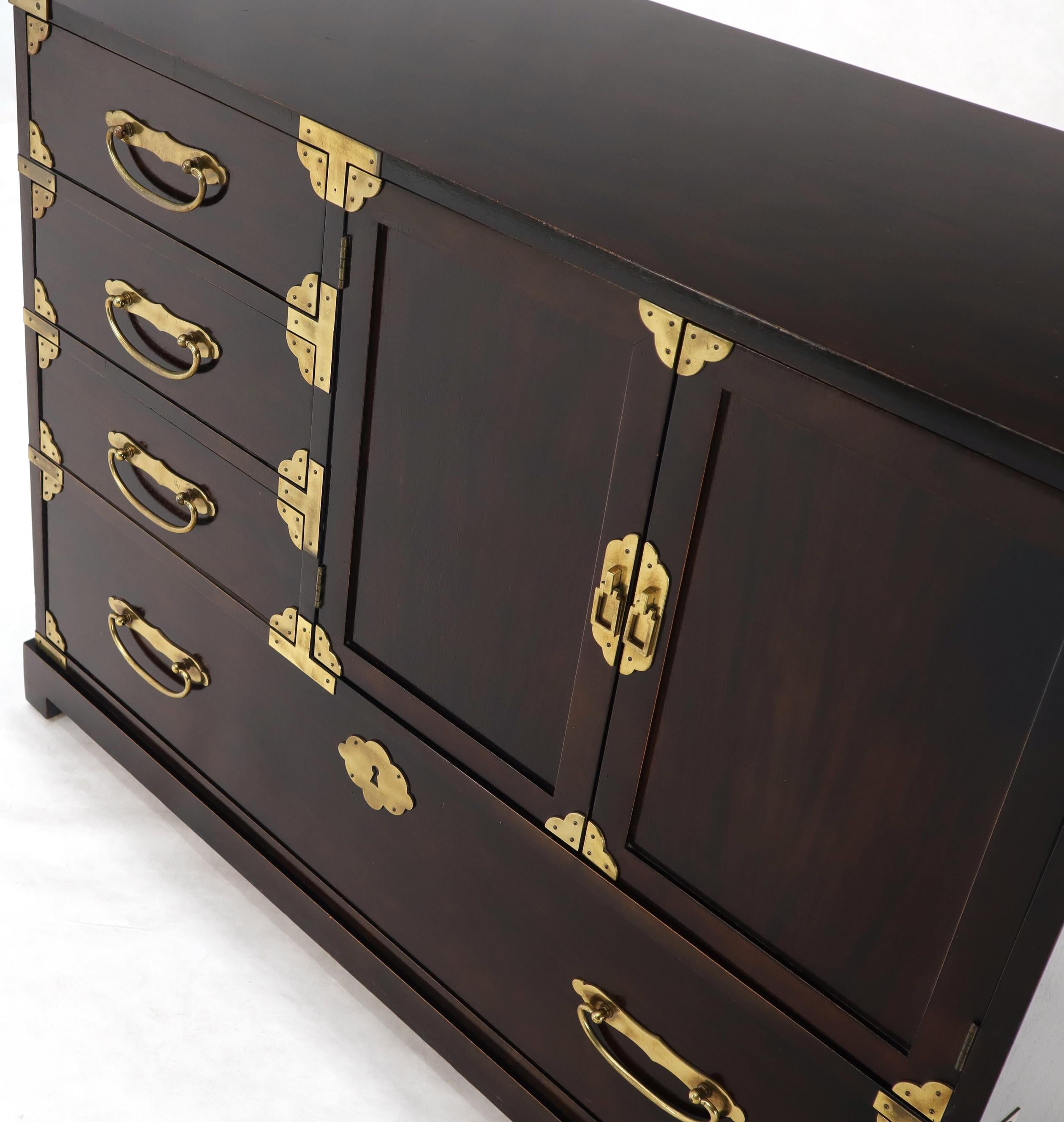 20th Century Campaign Brass Hardware Bachelor Chest Dresser with Two Doors Compartment For Sale
