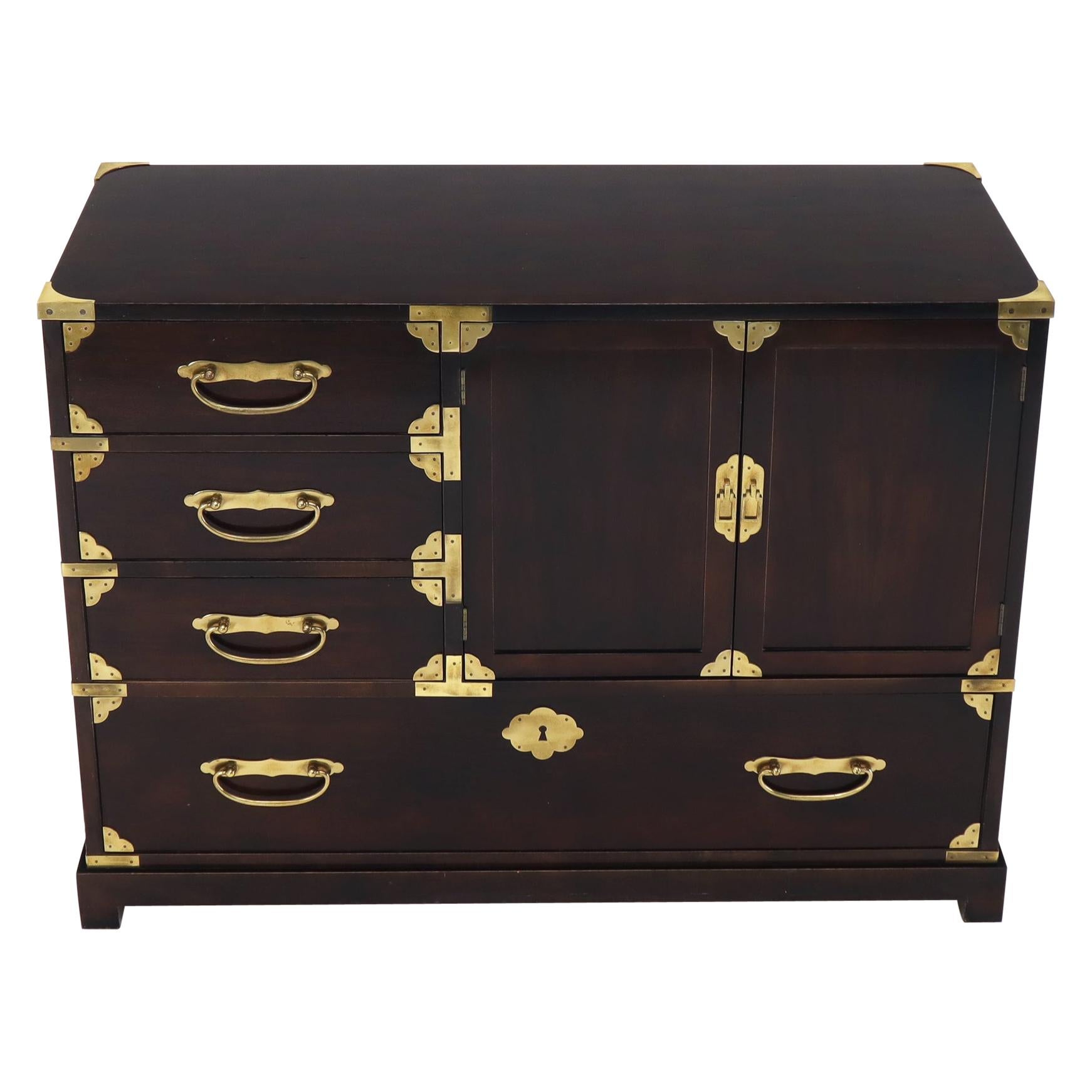 Campaign Brass Hardware Bachelor Chest Dresser with Two Doors Compartment For Sale