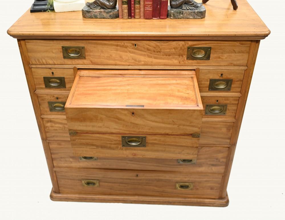 Campaign Chest Desk Secretary Camphor Wood Antique In Good Condition For Sale In Potters Bar, GB