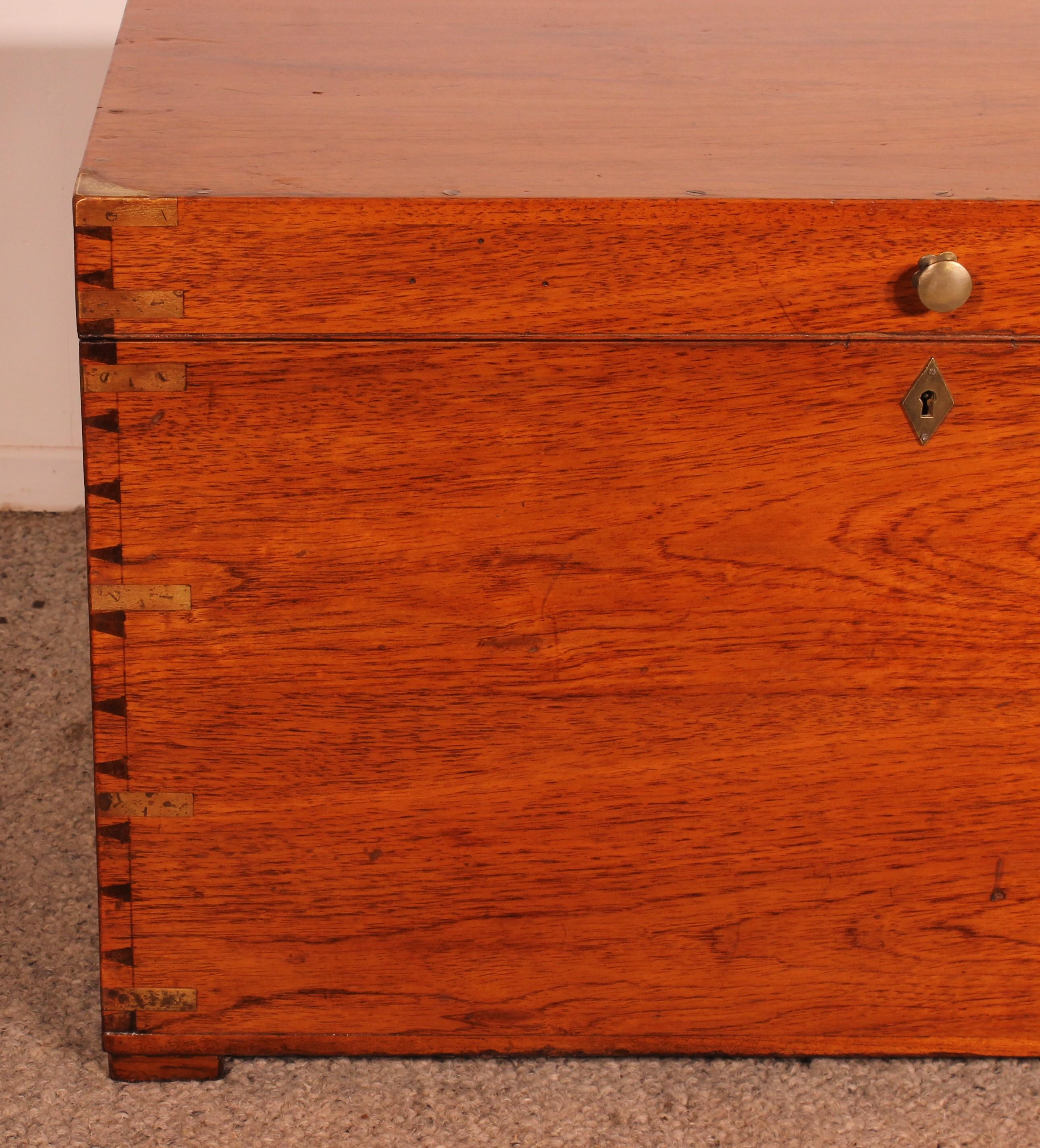 French Campaign Chest In Camphor Wood From The 19th Century Stamped Army And Navy Csl For Sale
