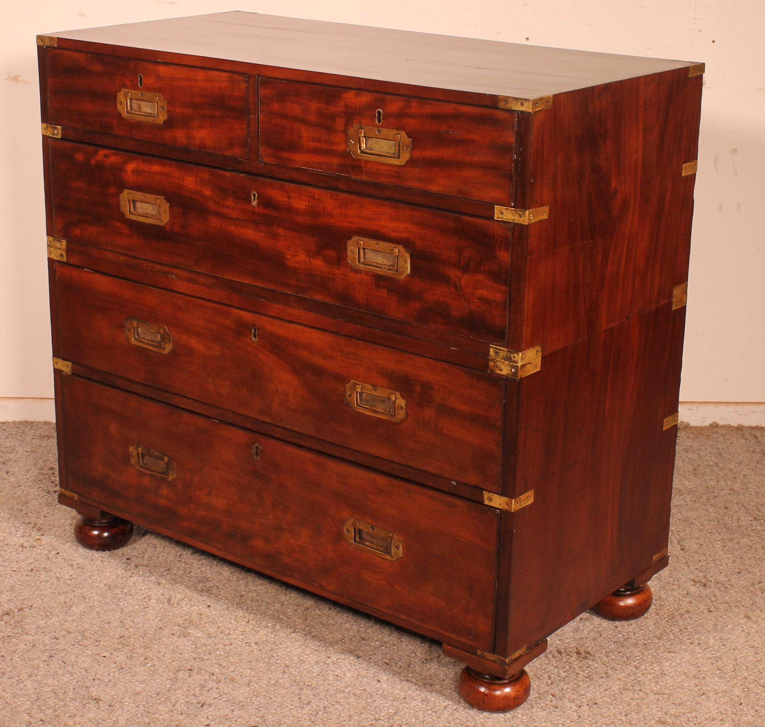 Campaign Chest of Drawer in Mahogany-19 ° Century In Good Condition In Brussels, Brussels