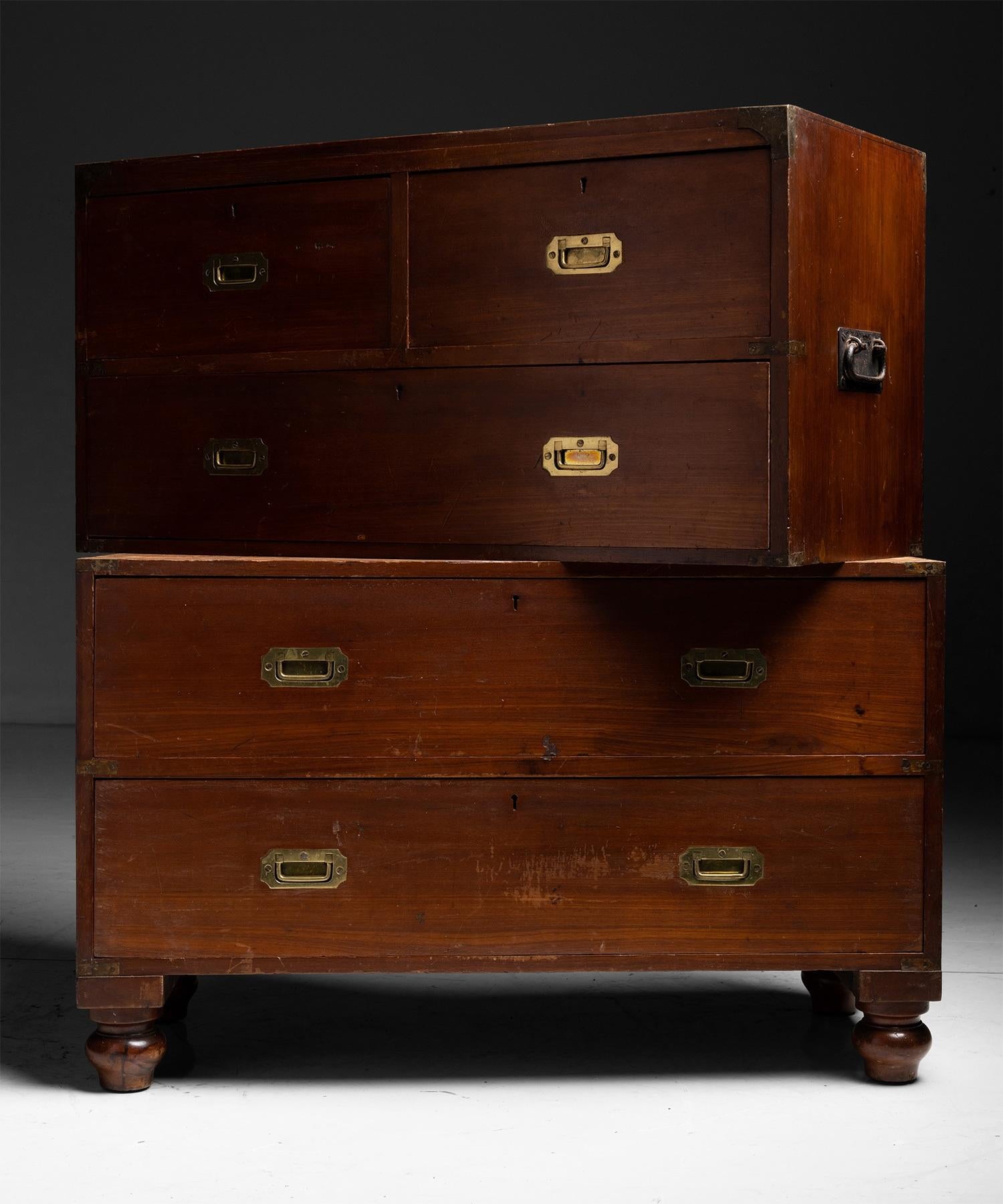 Campaign Chest of Drawers, England circa 1870 For Sale 1