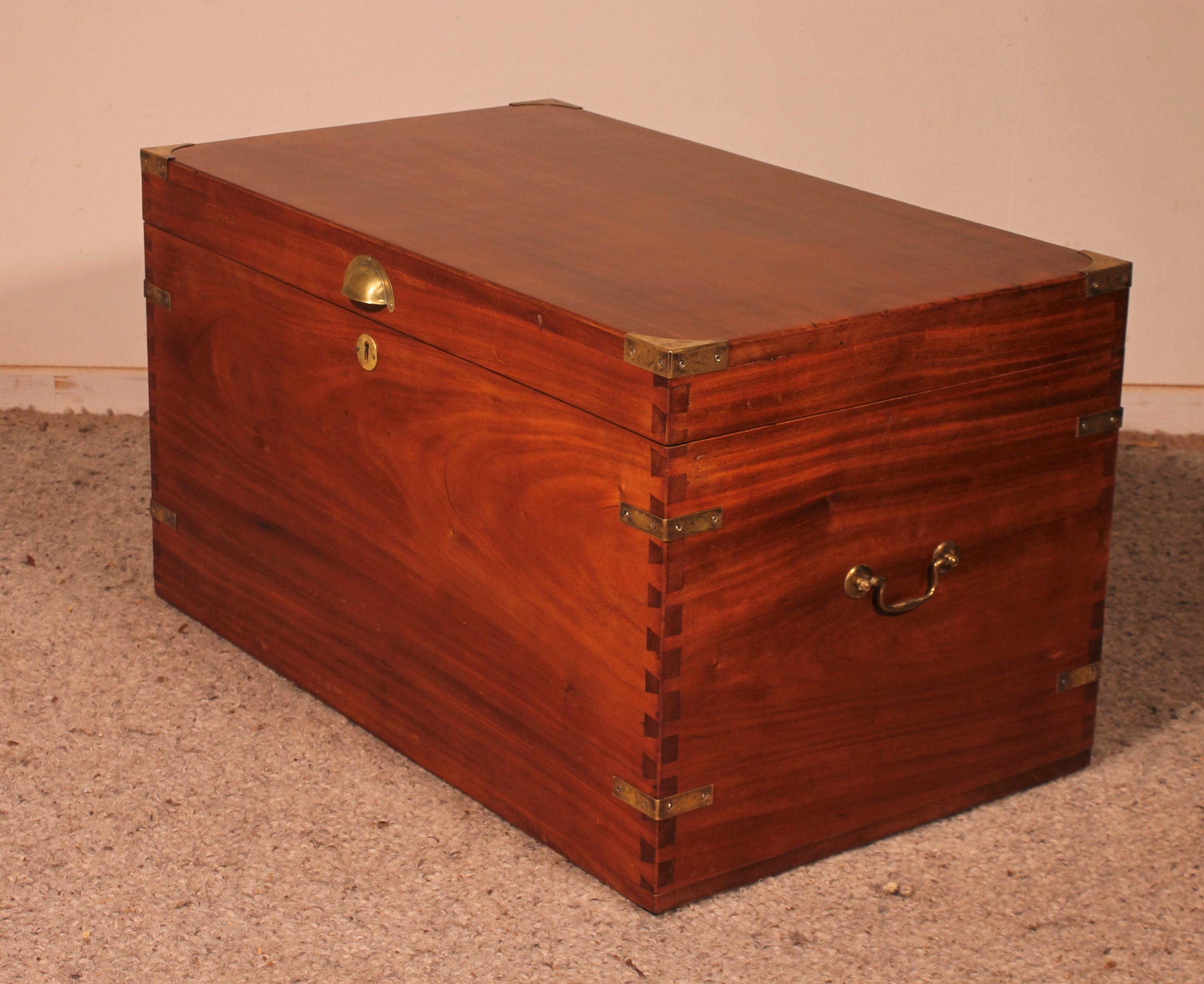 Superb Campaign chest in camphor wood from circa 1900 from England. Indeed these pieces of furniture called 
