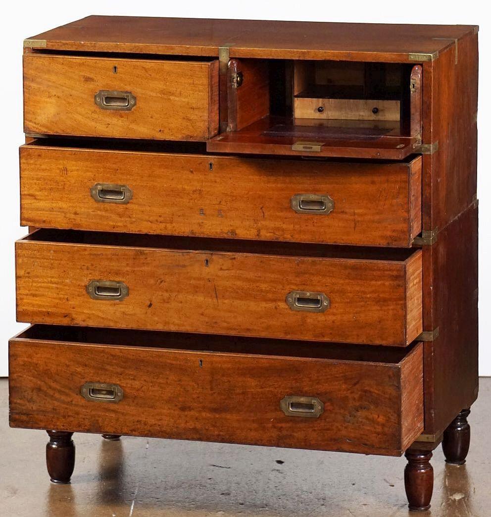 Campaign Chest Secretary of Brass-Bound Mahogany for British Military Officer In Good Condition For Sale In Austin, TX