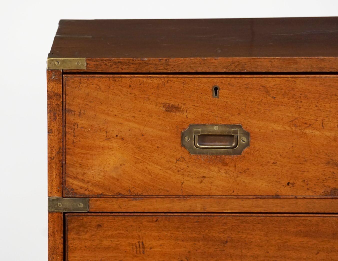 19th Century Campaign Chest Secretary of Brass-Bound Mahogany for British Military Officer For Sale