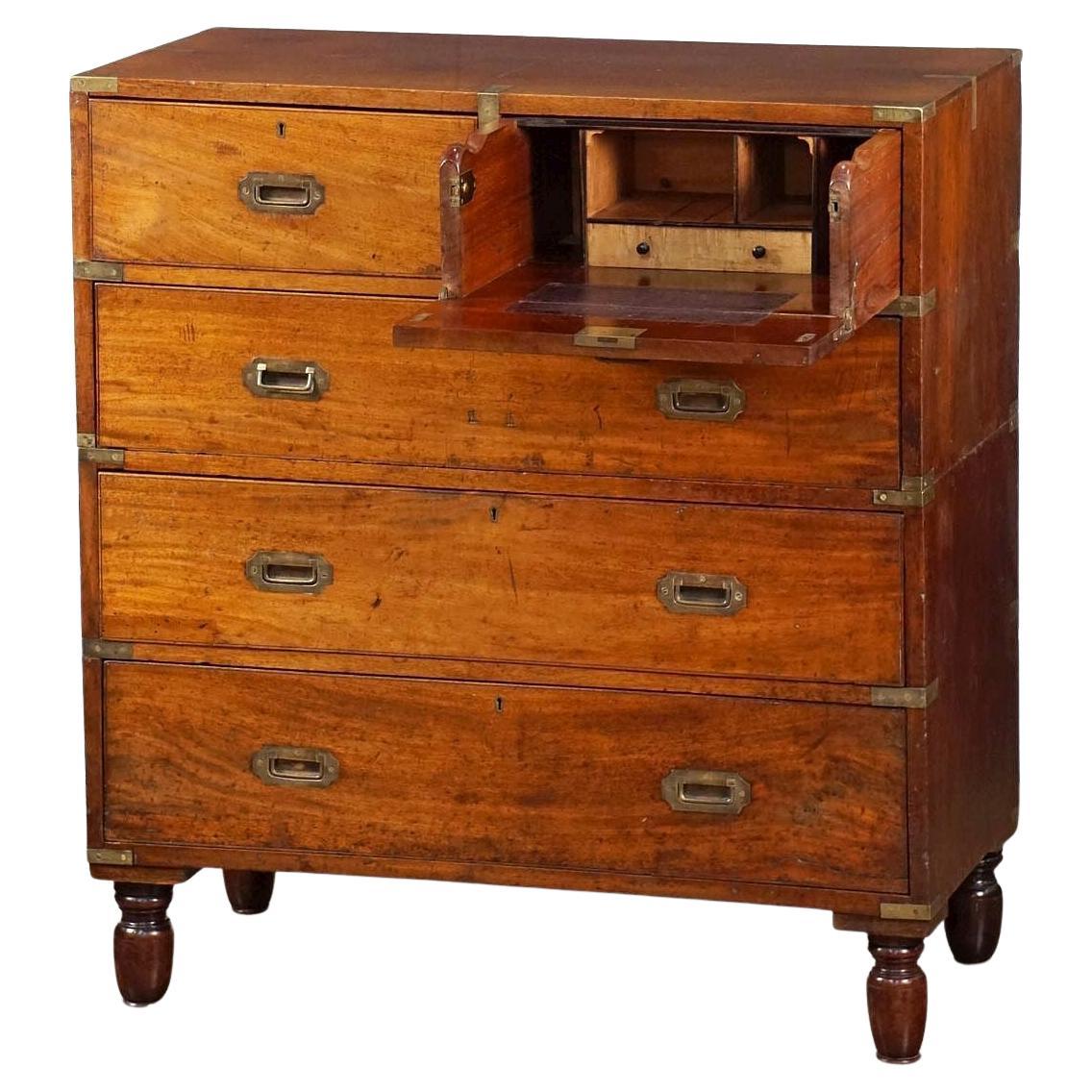 Campaign Chest Secretary of Brass-Bound Mahogany for British Military Officer For Sale