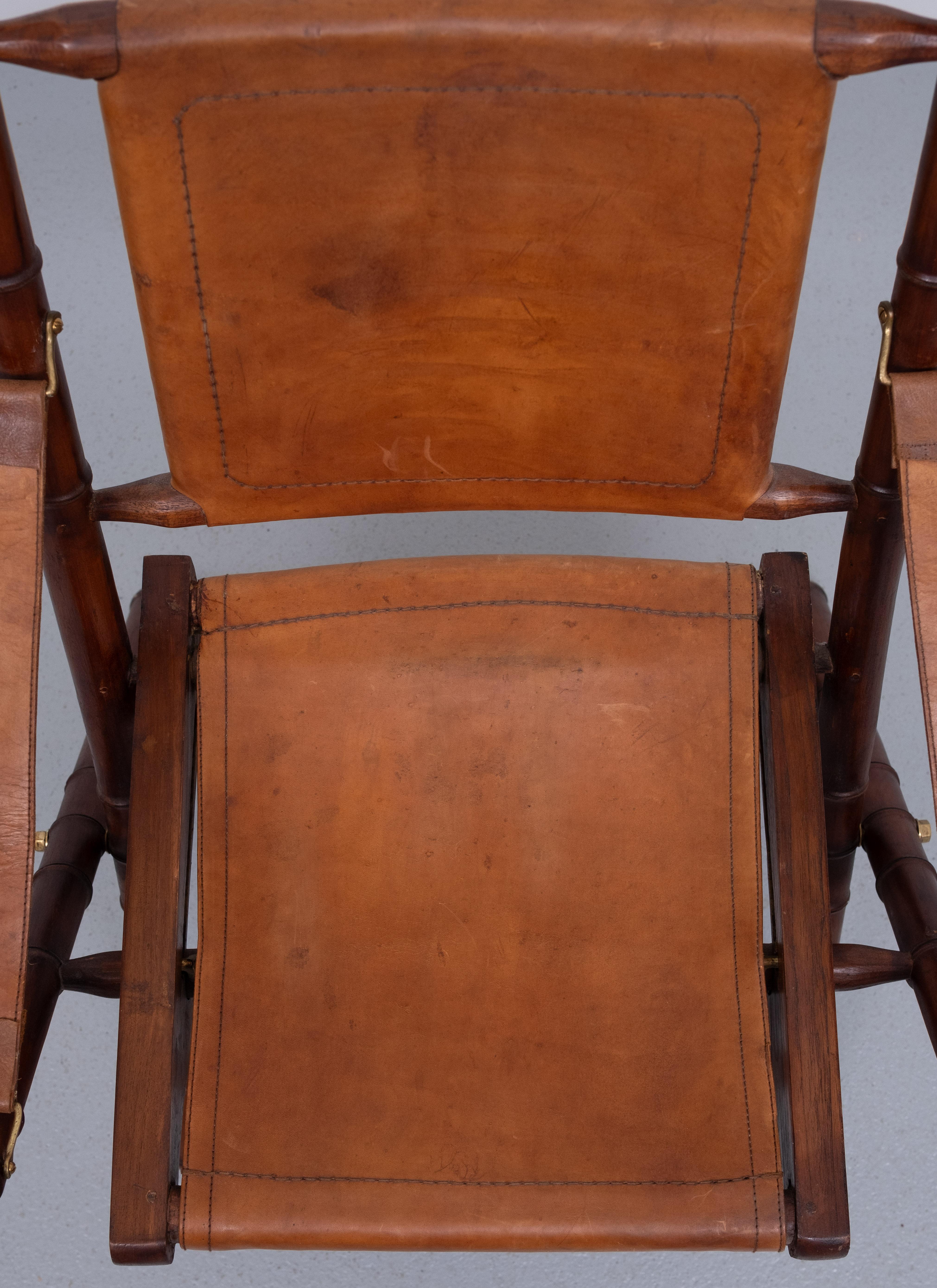 Campaign Cognac Leather Officers folding chair  1950s For Sale 5