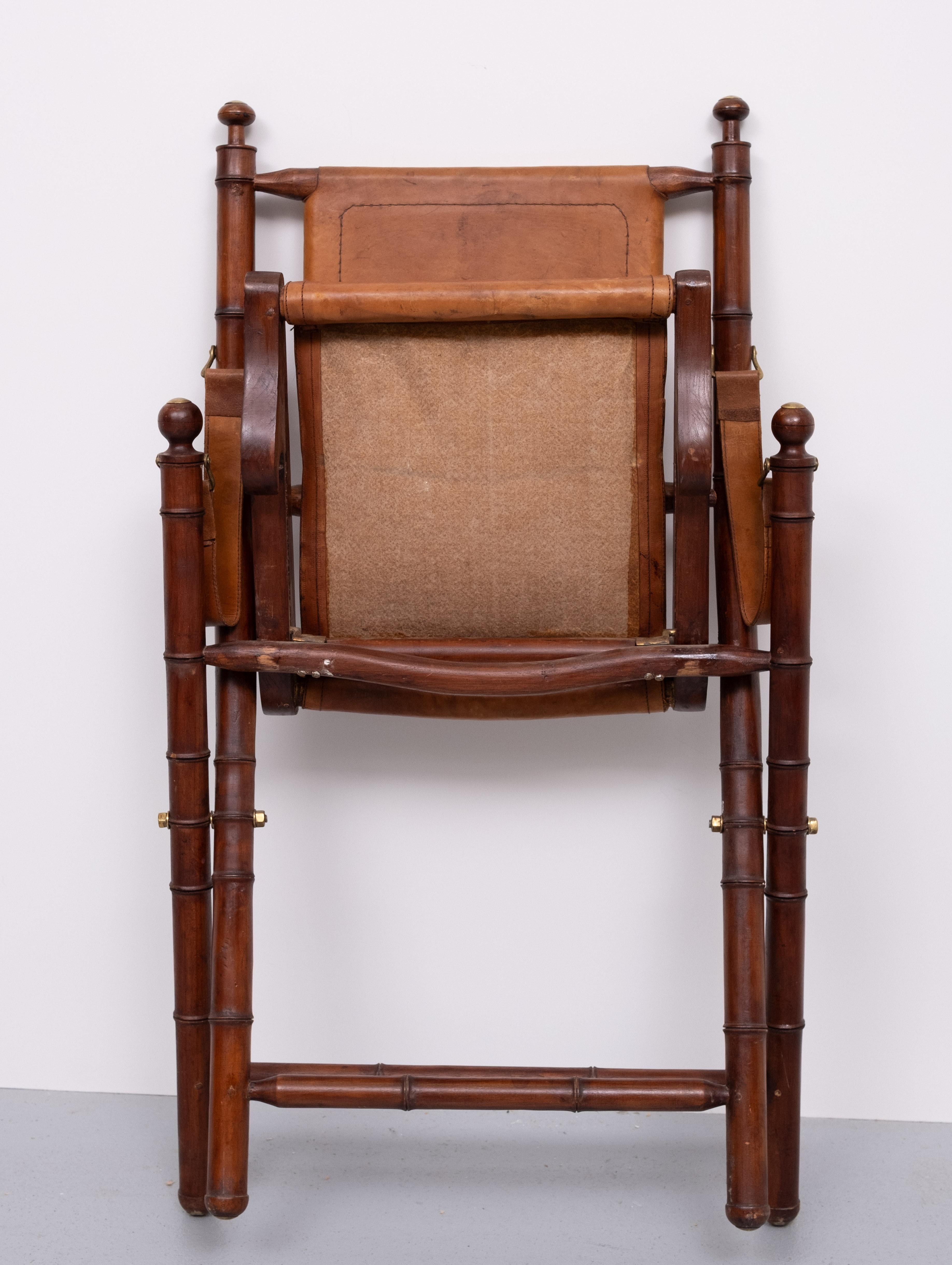 Campaign Cognac Leather Officers folding chair  1950s For Sale 6
