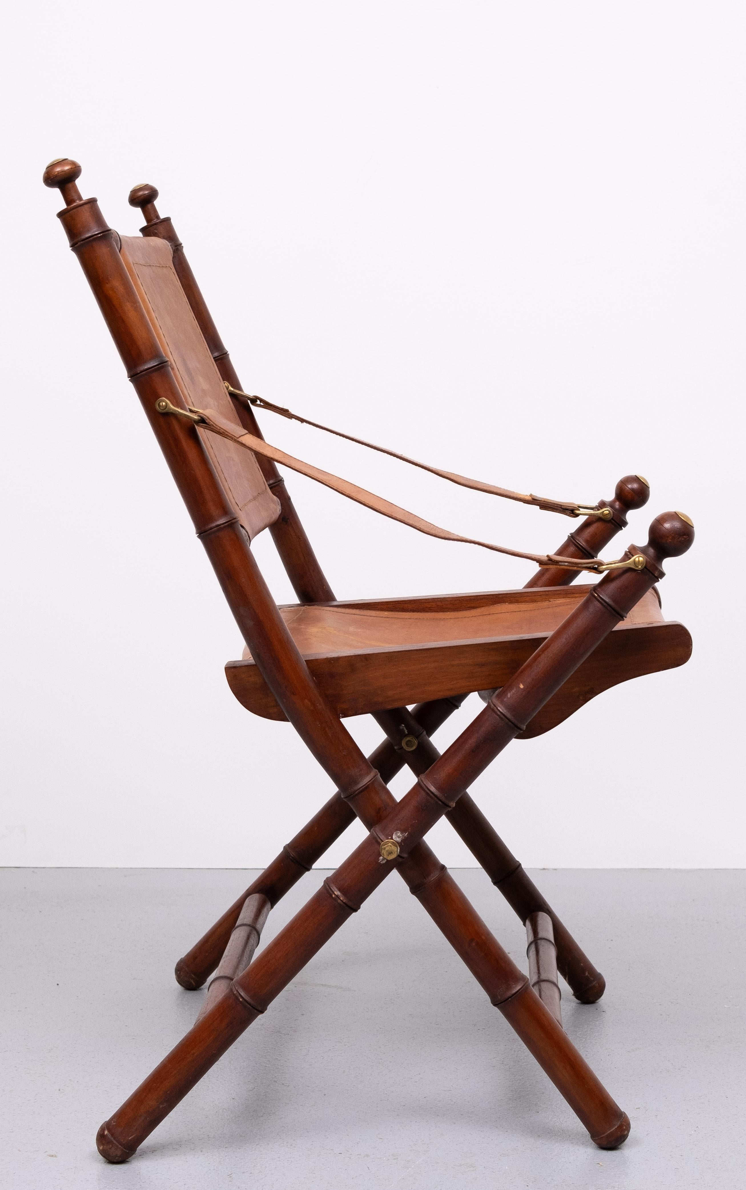 Campaign Cognac Leather Officers folding chair  1950s For Sale 2