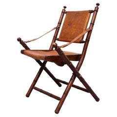 Campaign Cognac Leather Officers folding chair  1950s