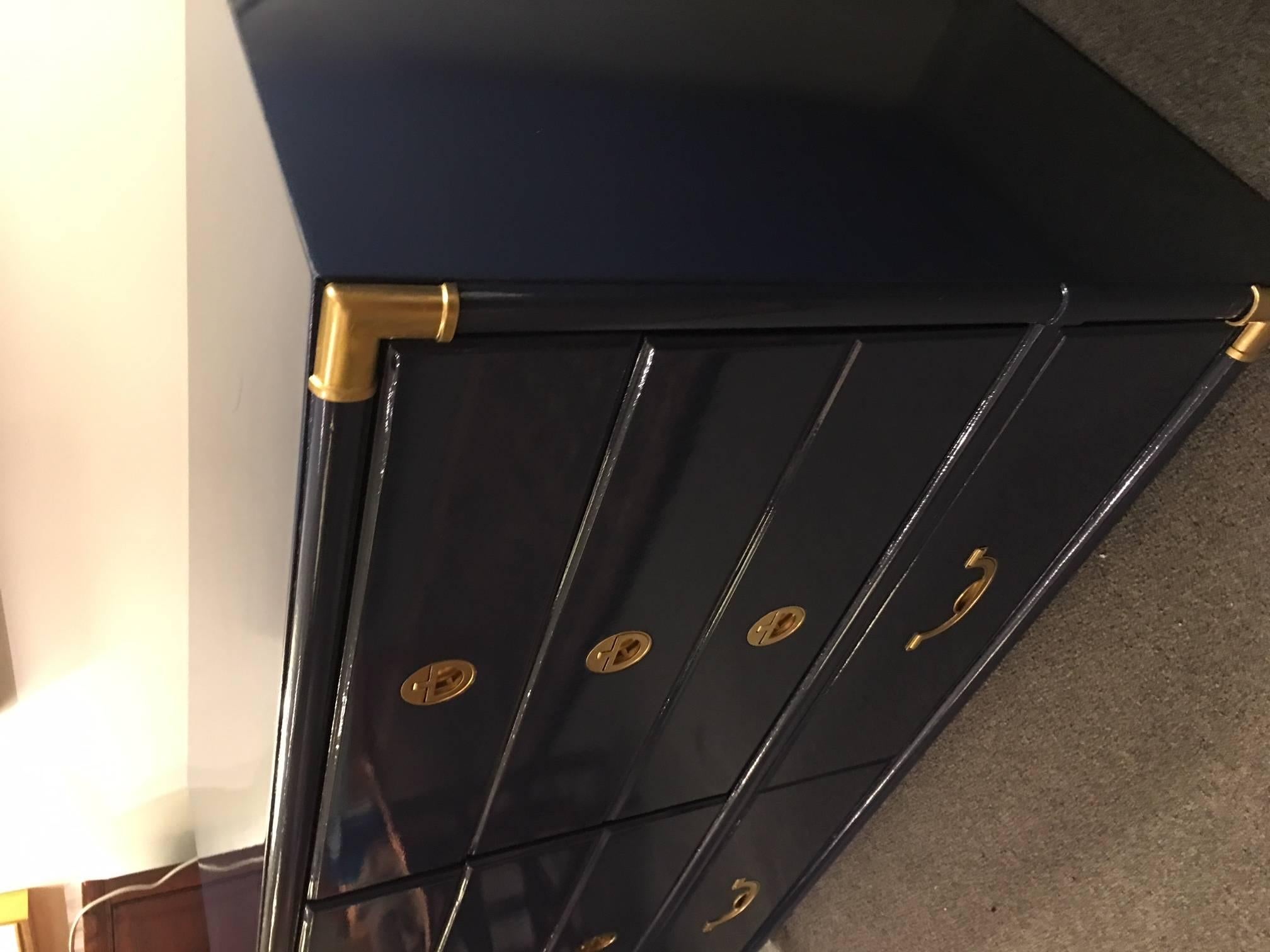 Mid-Century Modern Campaign Dresser by Dixie Lacquered in Old Navy