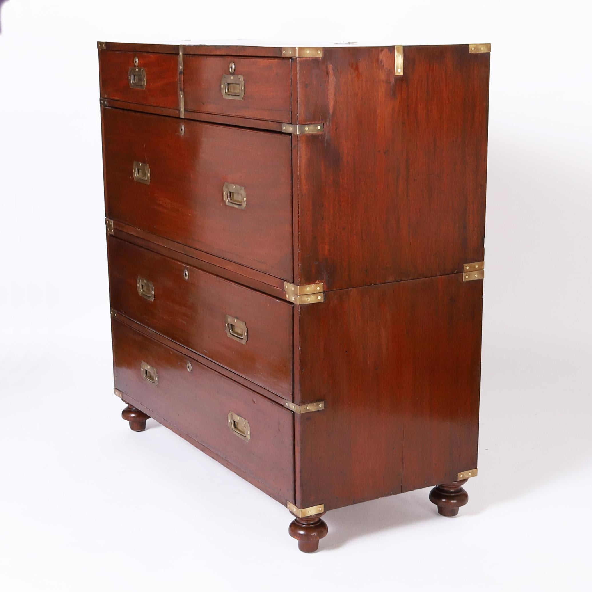 Hand-Crafted Campaign English Chest of Drawers For Sale