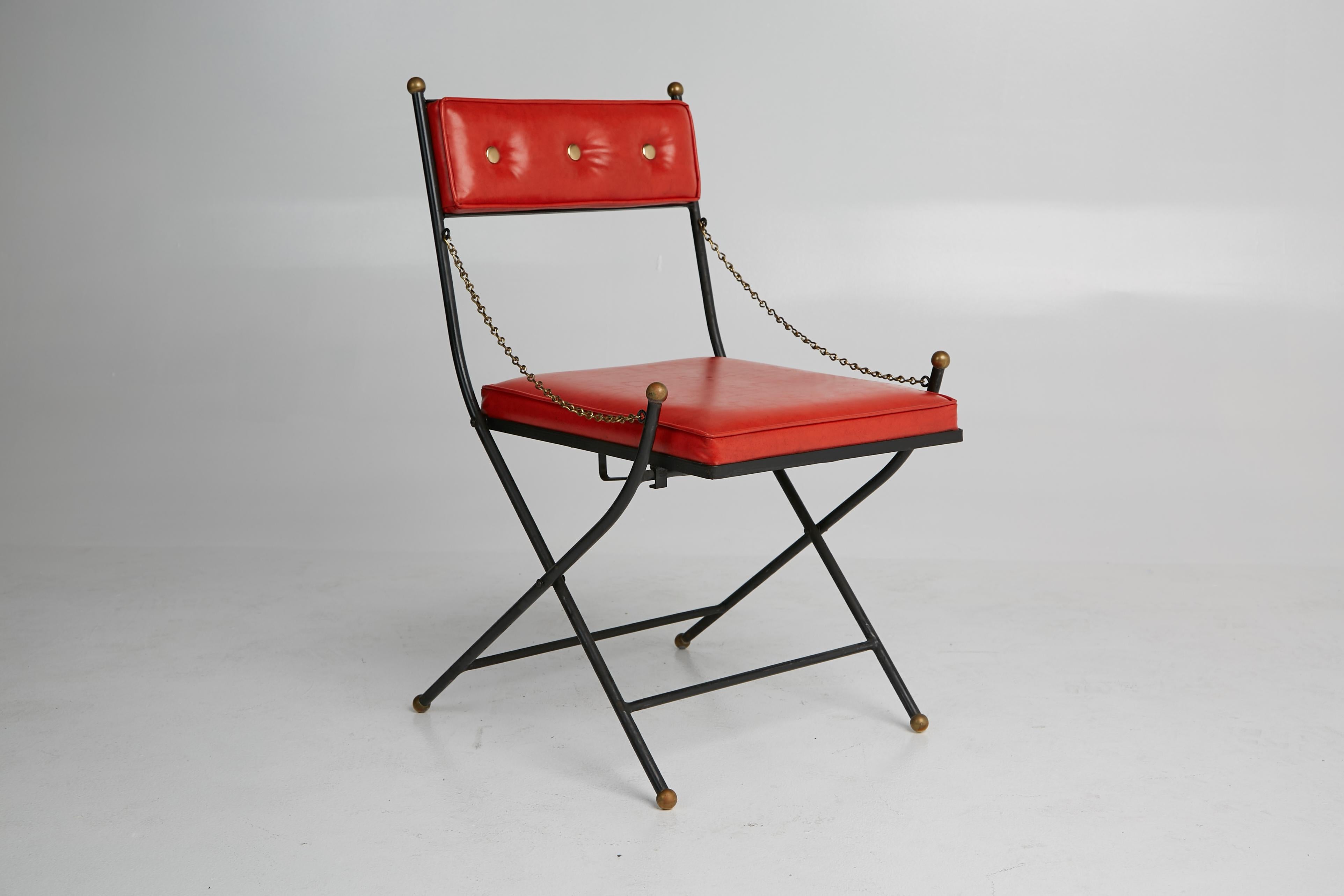 Campaign Folding Chairs in the Style of Maison Jansen, Set of Four, circa 1960 In Good Condition In Los Angeles, CA