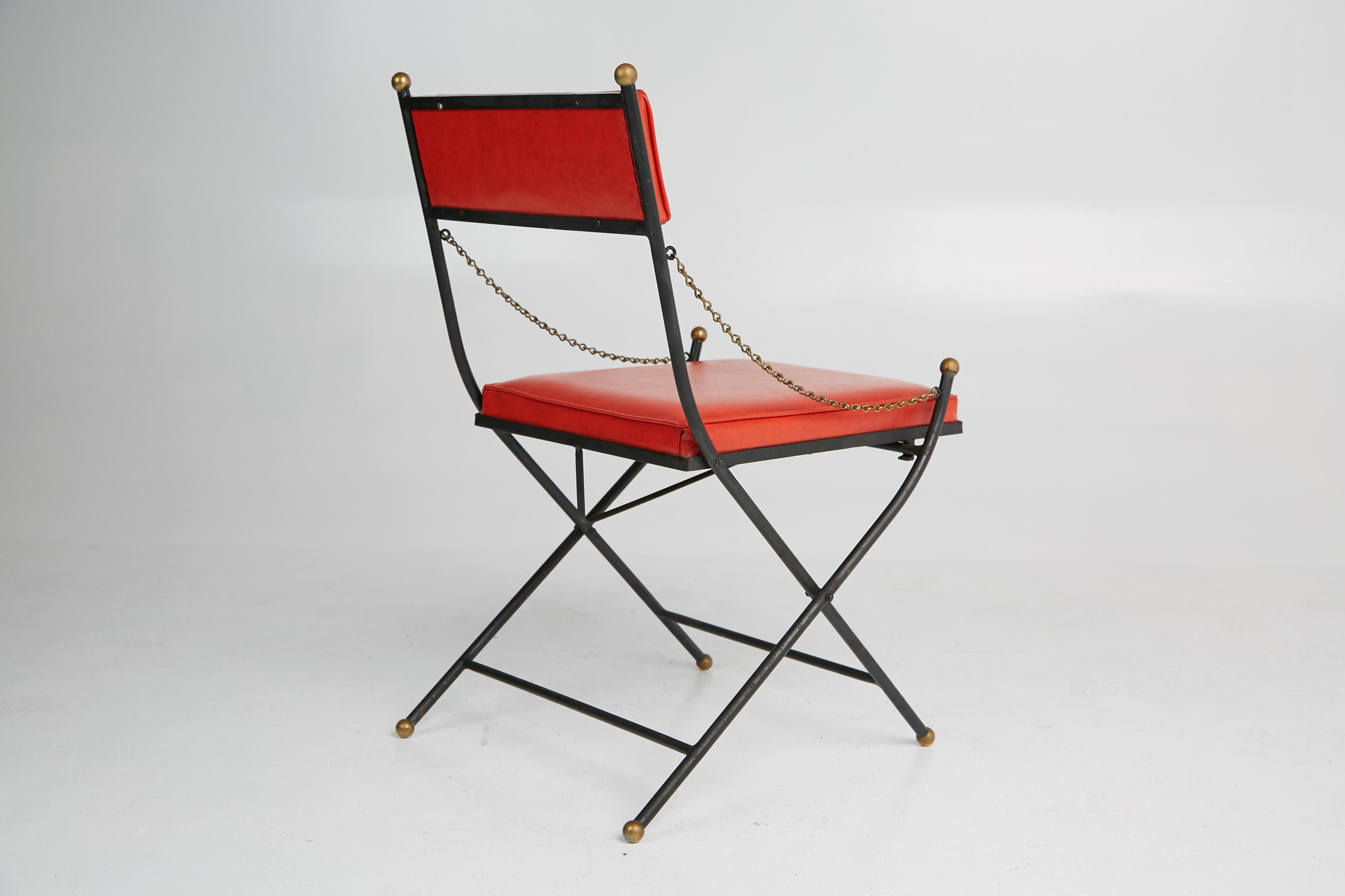 Mid-20th Century Campaign Folding Chairs in the Style of Maison Jansen, Set of Four, circa 1960