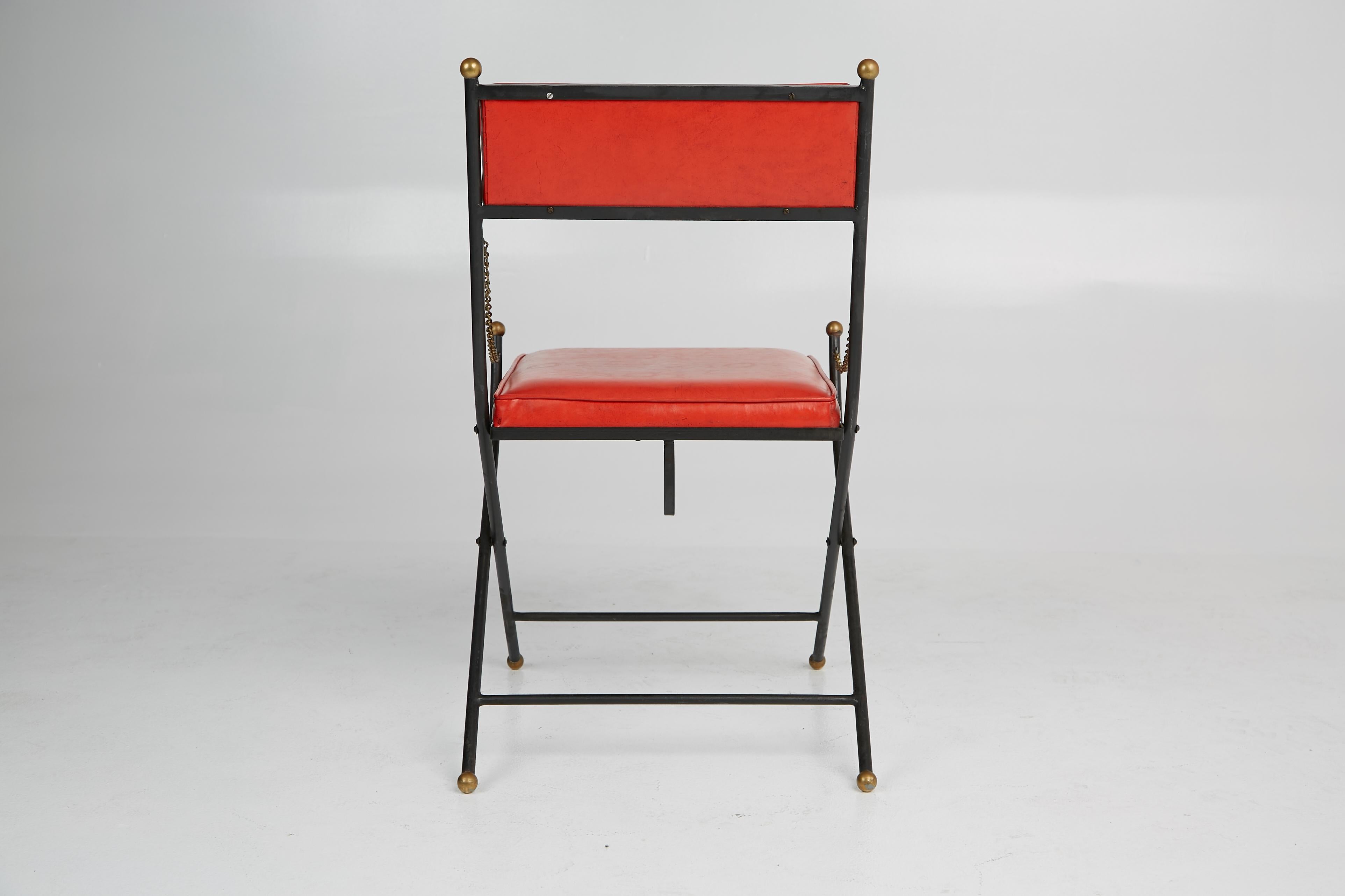 Metal Campaign Folding Chairs in the Style of Maison Jansen, Set of Four, circa 1960