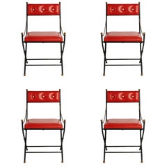 Campaign Folding Chairs in the Style of Maison Jansen, Set of Four, circa 1960