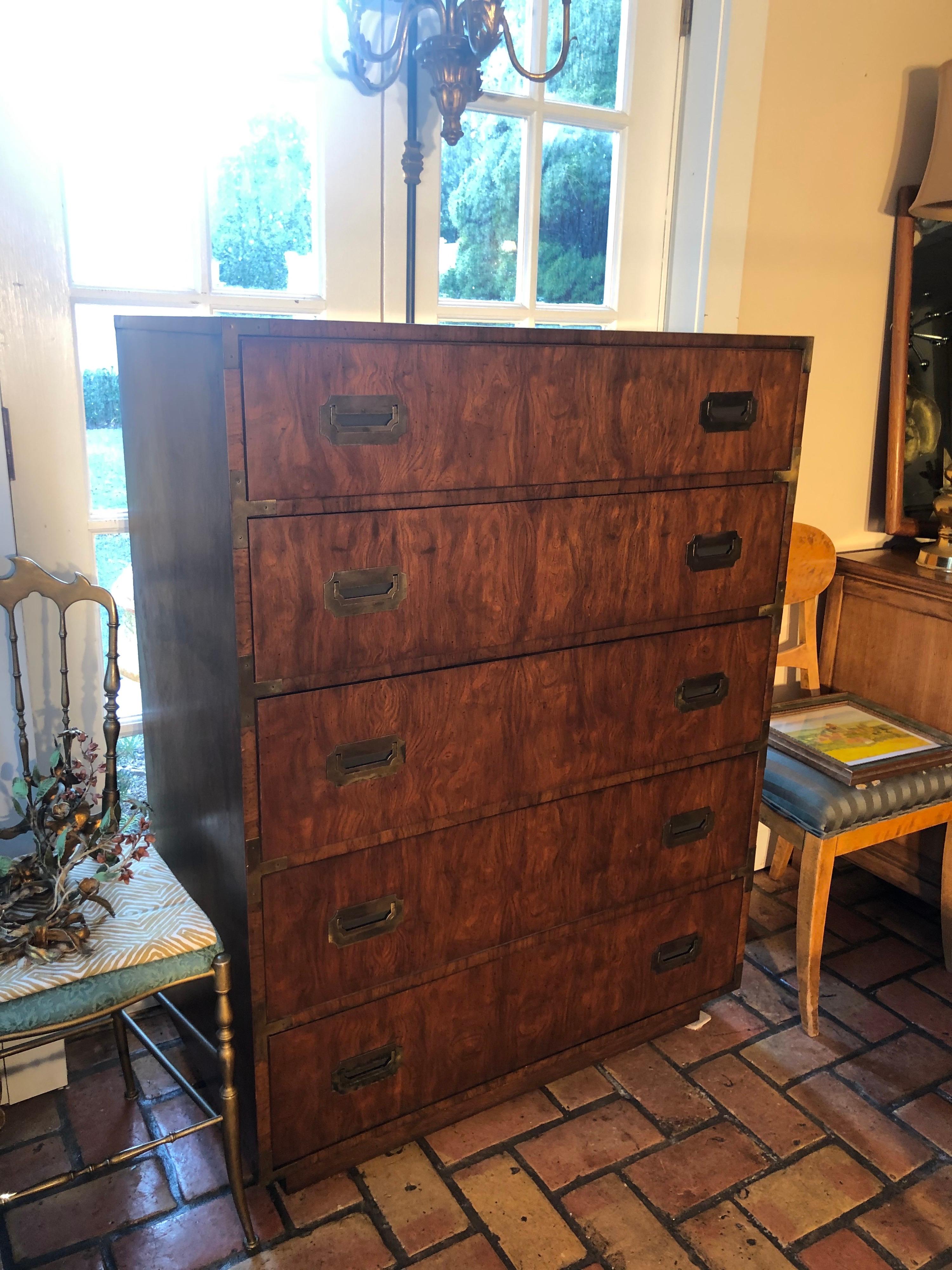 Campaign Highboy Chest of Drawers In Good Condition In Redding, CT
