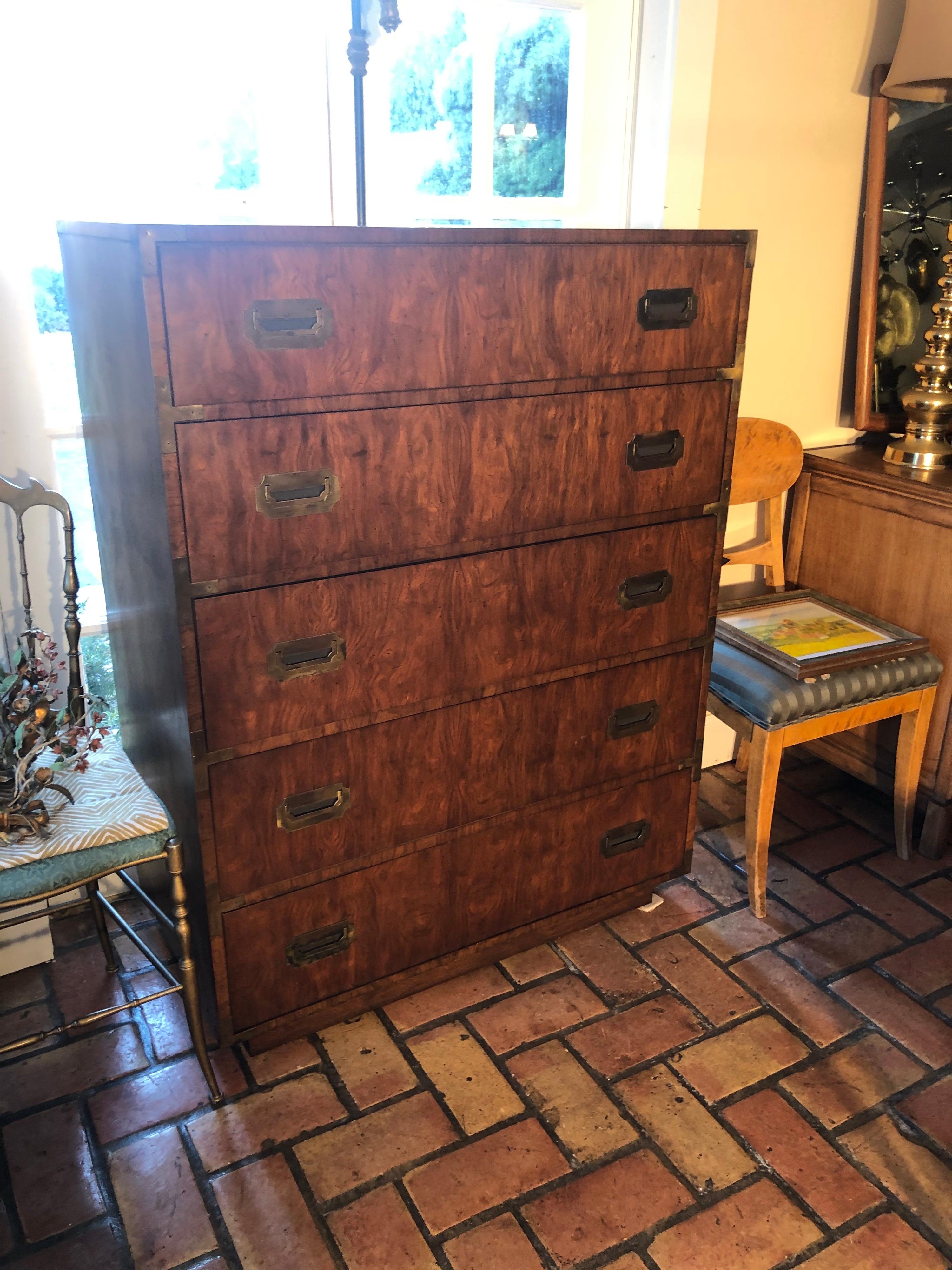 Late 20th Century Campaign Highboy Chest of Drawers